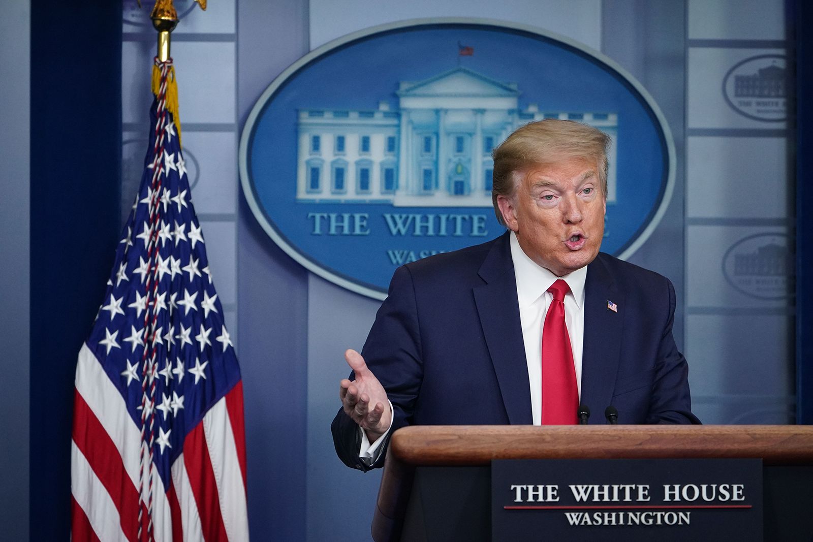 President Donald Trump speaks during the daily briefing on Covid-19, in the White House on April 22.