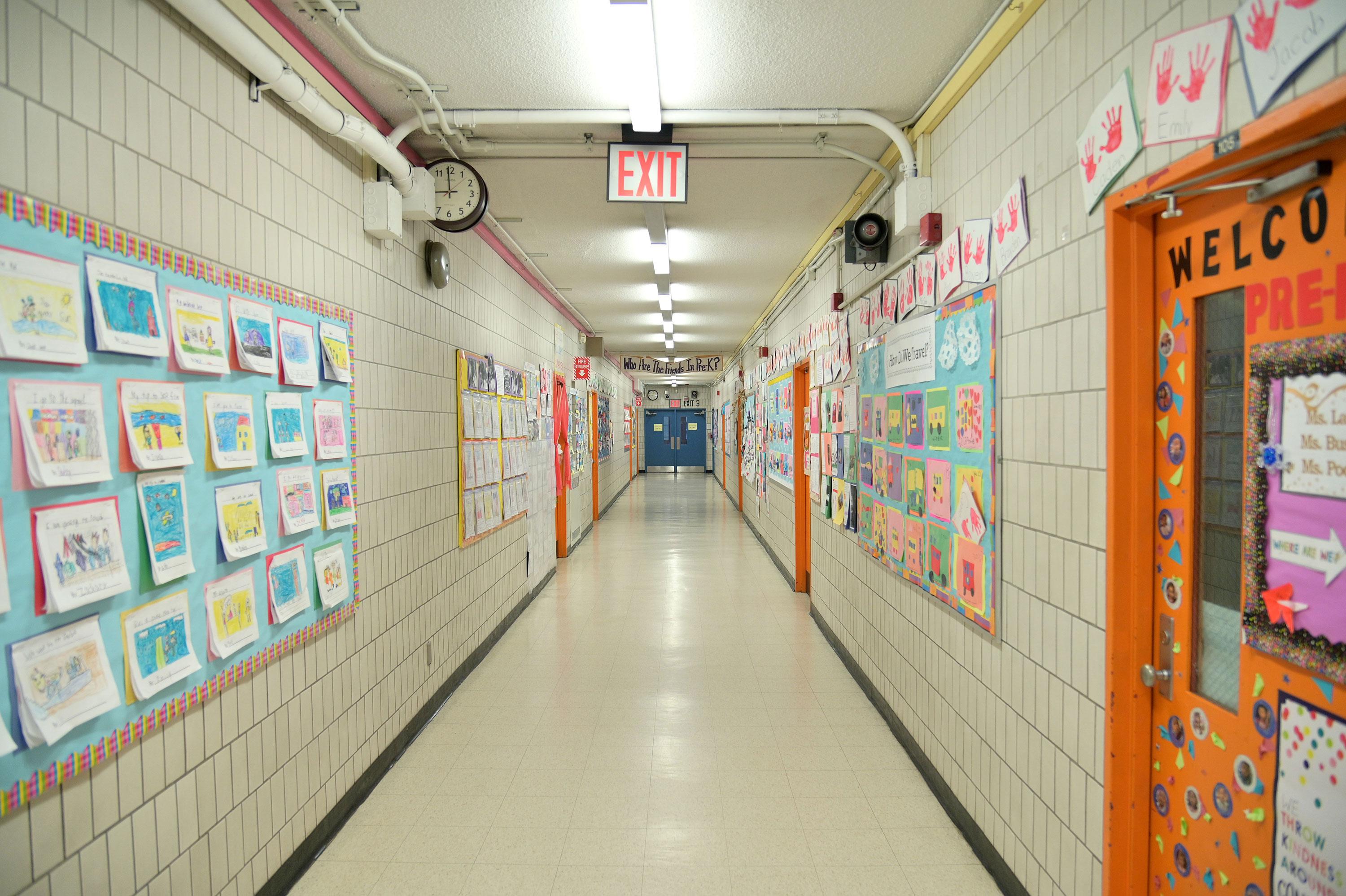 An empty hallway is seen at Yung Wing School P.S. 124 on March 17 in New York City. 