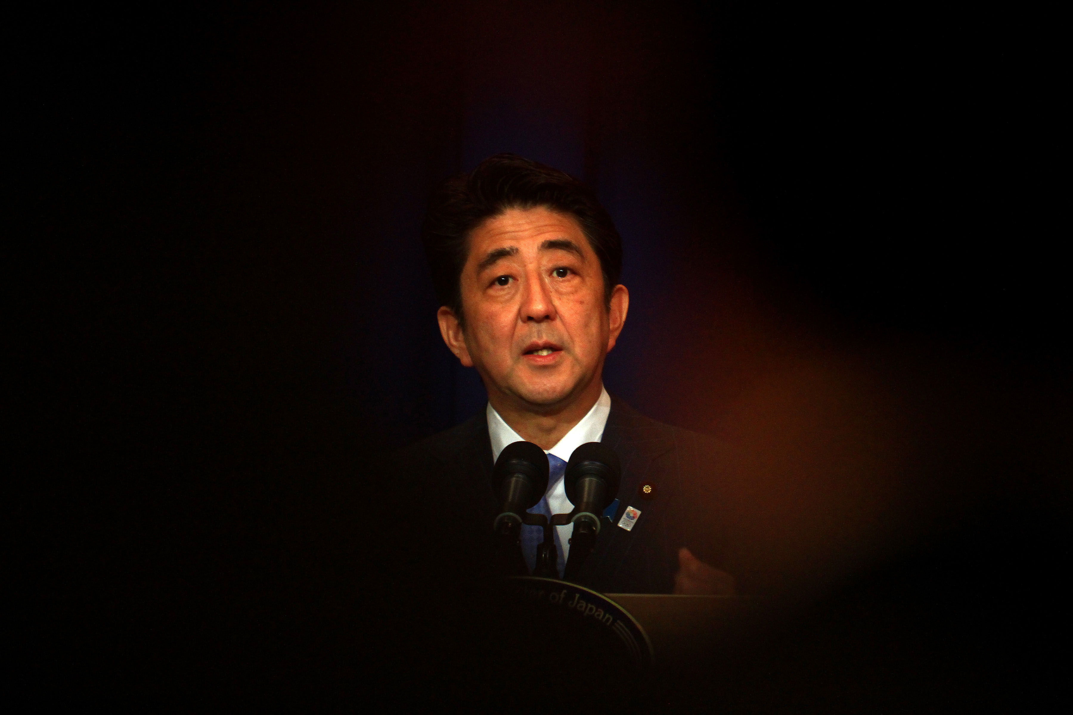 Japan's Prime Minister Shinzo Abe during a news conference in Makati City, the Philippines, on July 27, 2013.  