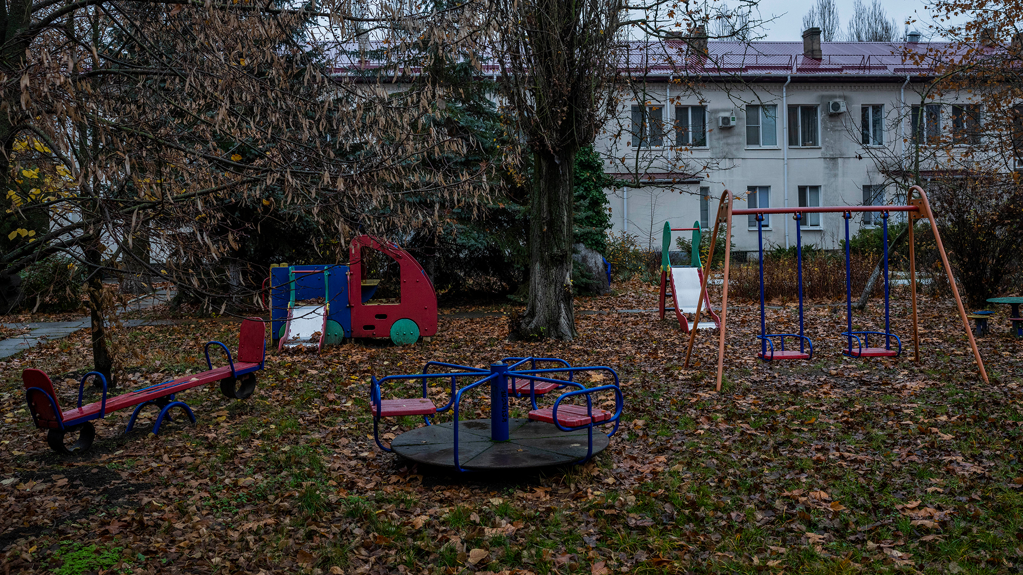 A view of the courtyard of Kherson regional children's home in Kherson, southern Ukraine in November 2022.