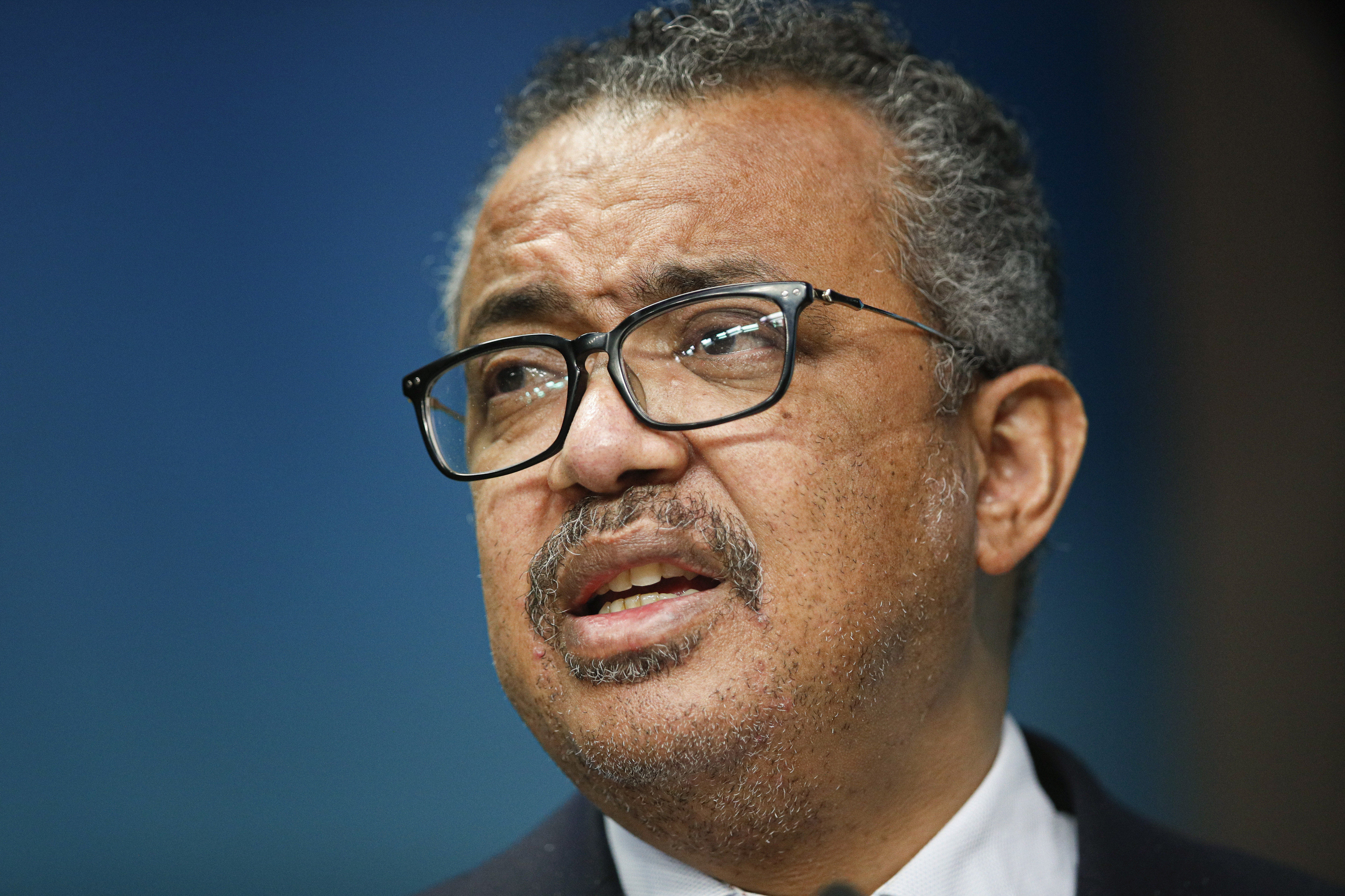 World Health Organization Director-General Tedros Adhanom Ghebreyesus speaks during a media conference in Brussels on February 18. 