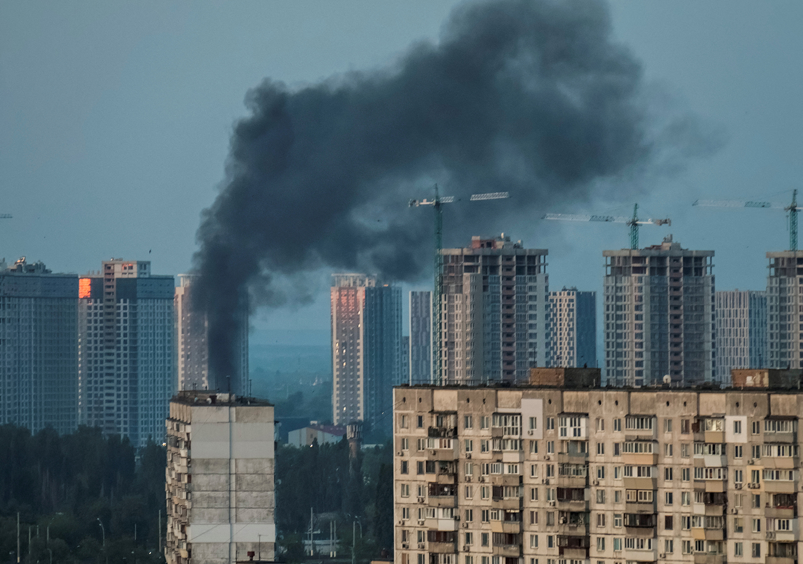 Smoke rises after a Russian missile strike in Kyiv, Ukraine on May 18.