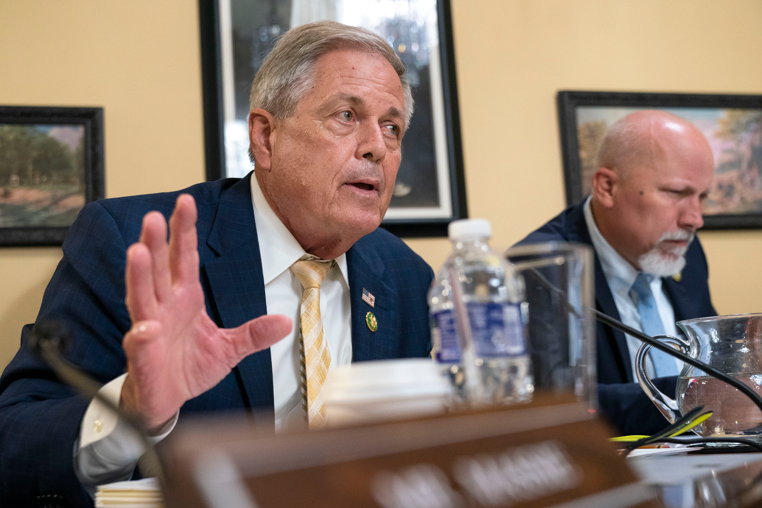 Rep. Ralph Norman, left, speaks next to Rep. Chip Roy, as the House Rules Committee discuss the debt limit bill, The Fiscal Responsibility Act of 2023, for a vote on the floor at the Capitol in Washington, DC, on Tuesday.