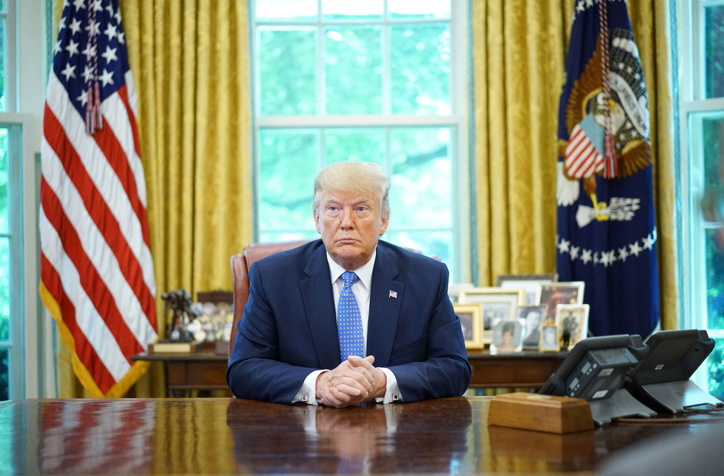 In this 2019 photo, then-President Donald Trump speaks during a meeting with advisors about fentanyl in the Oval Office of the White House in Washington, DC.