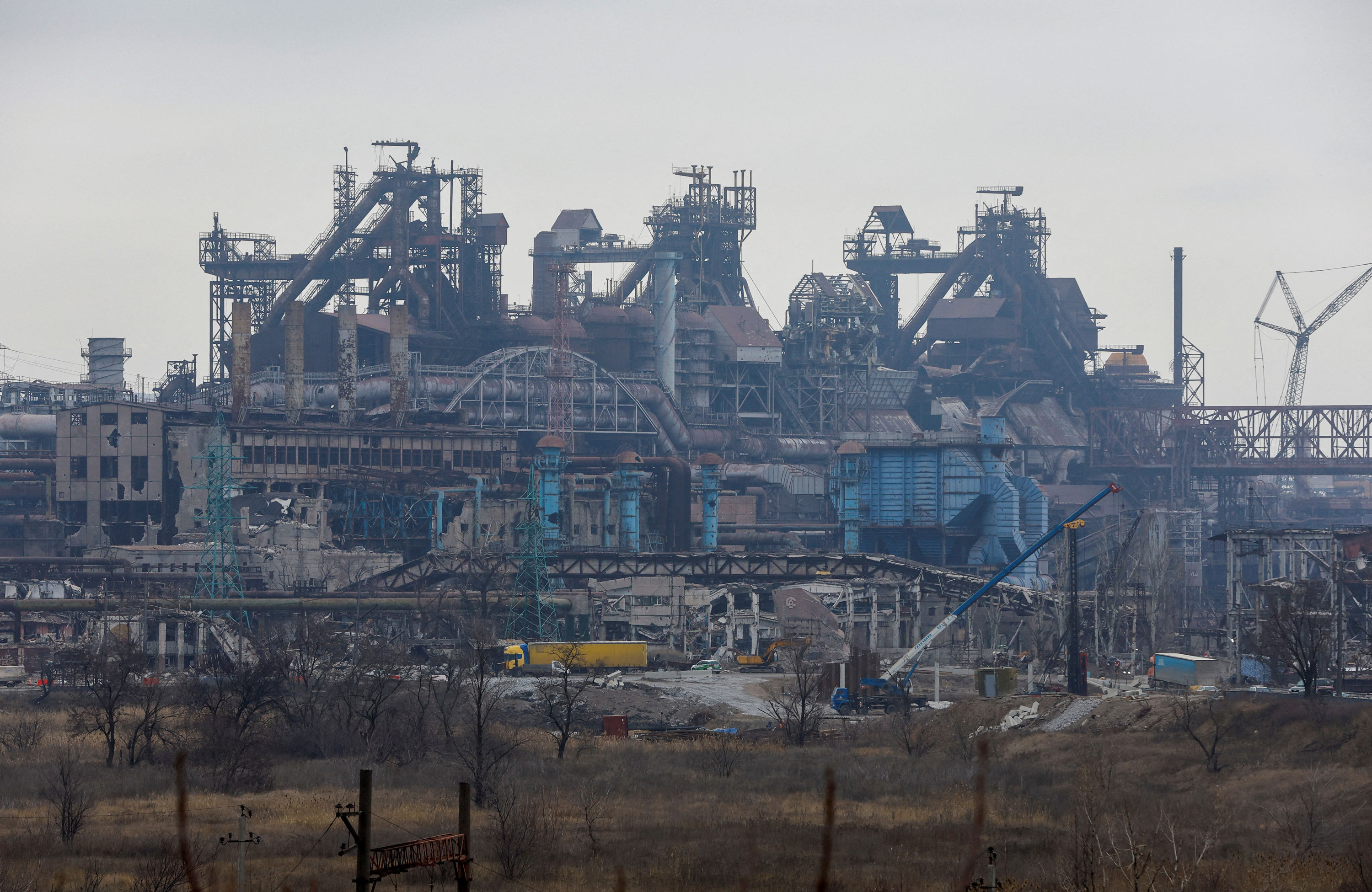 A view shows Azovstal steel mill destroyed in the course of Russia-Ukraine conflict in Mariupol, Russian-controlled Ukraine, on March 16, 2023.