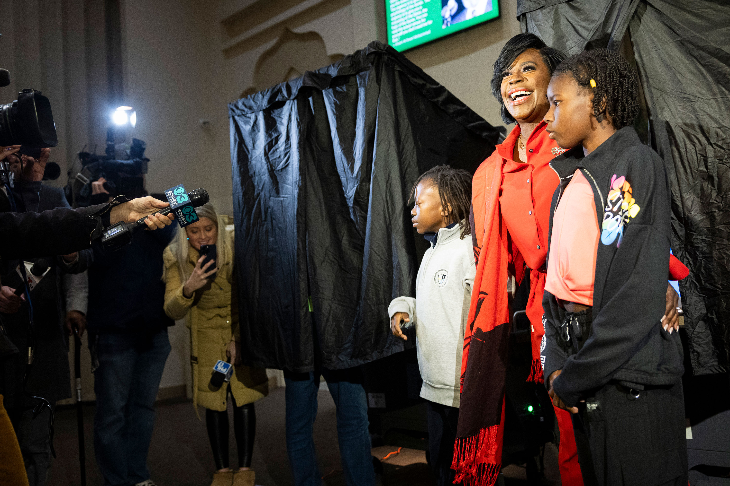 Democratic mayoral candidate Cherelle Parker poses for photos after casting a ballot in Philadelphia on Tuesday.