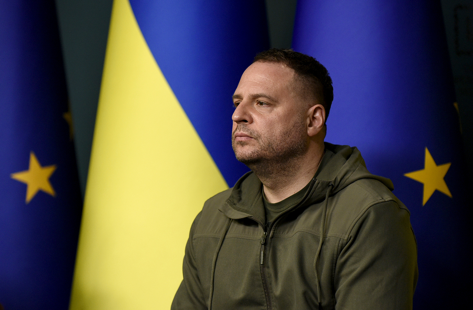 Andriy Yermak attends a briefing in Kyiv on December 2, 2022.