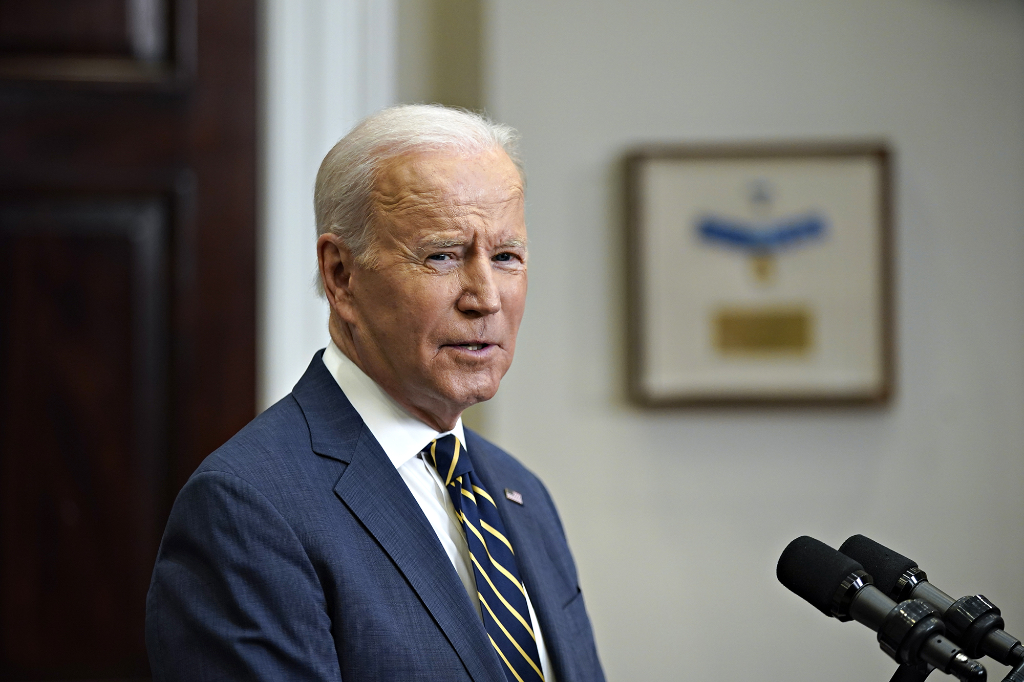 US President Joe Biden speaks at the White House in Washington, DC on March 11. 
