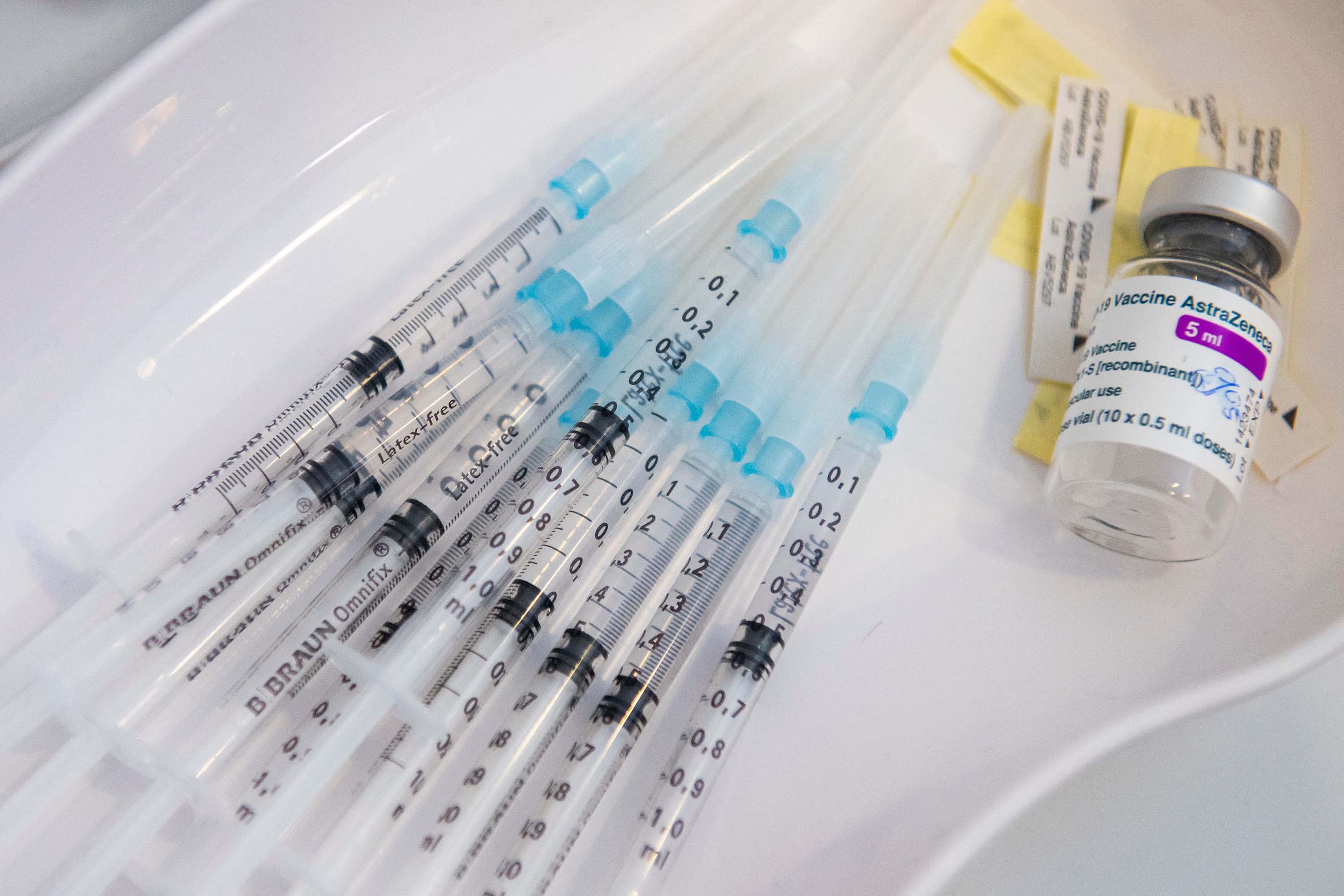Doses of the AstraZeneca vaccine are seen at a doctor's office in Deisenhofen, Germany, on March 31.