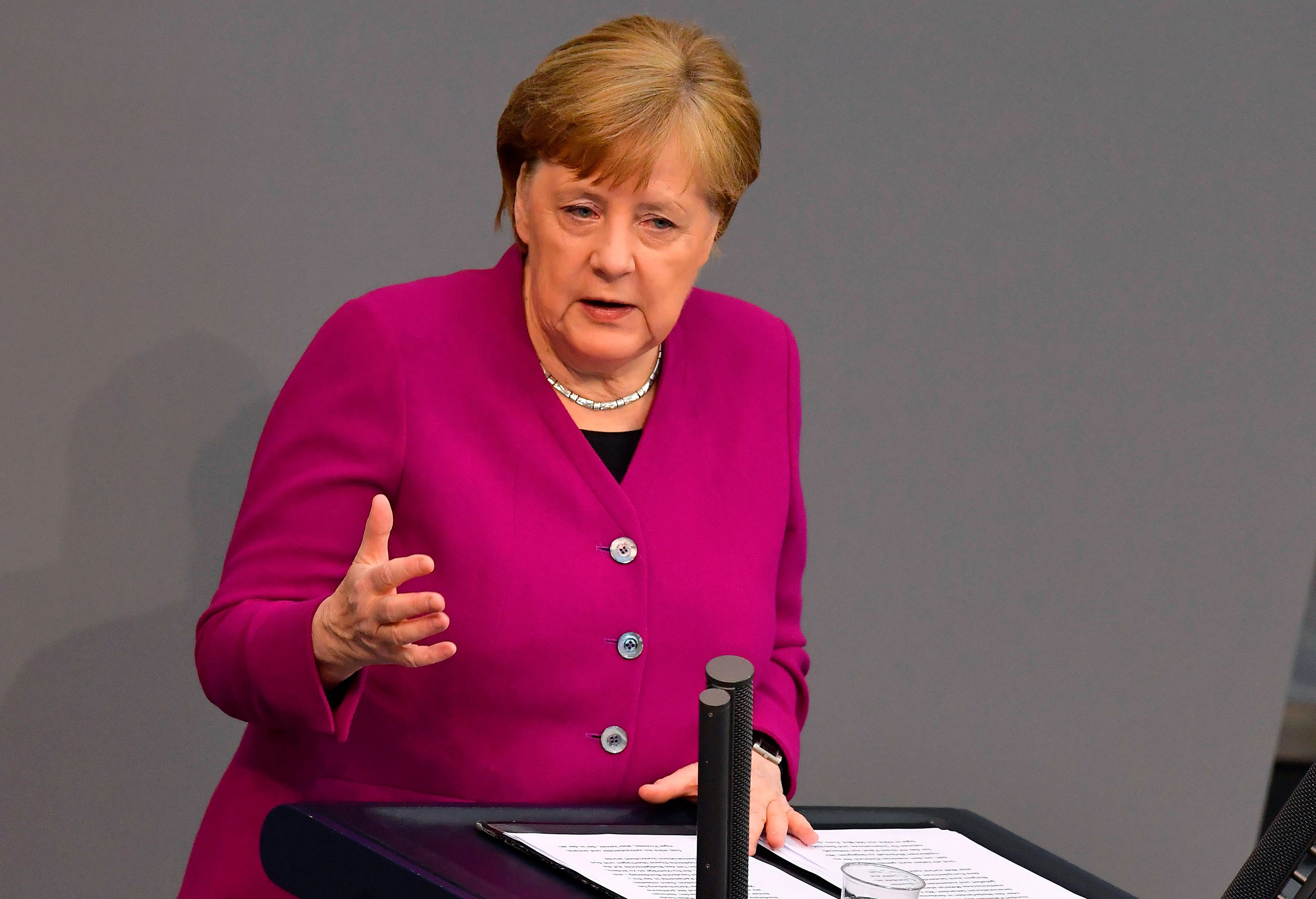 German Chancellor Angela Merkel speaks in Berlin on April 23.
