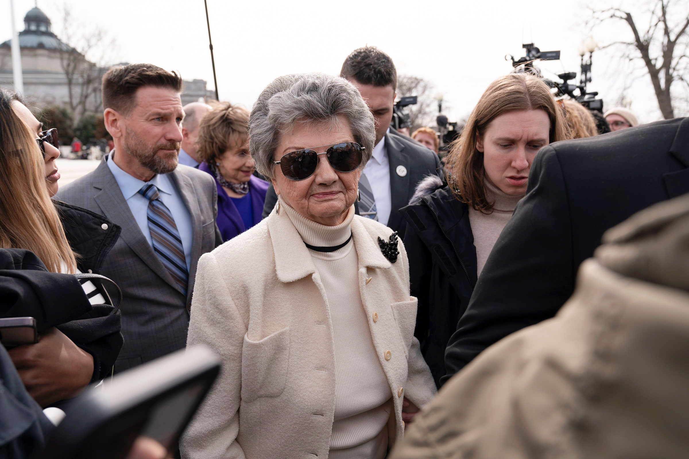 Colorado lead plaintiff Norma Anderson leaves after speaking to the media after the court hearing outside of the US Supreme Court on February 8 in Washington, DC.