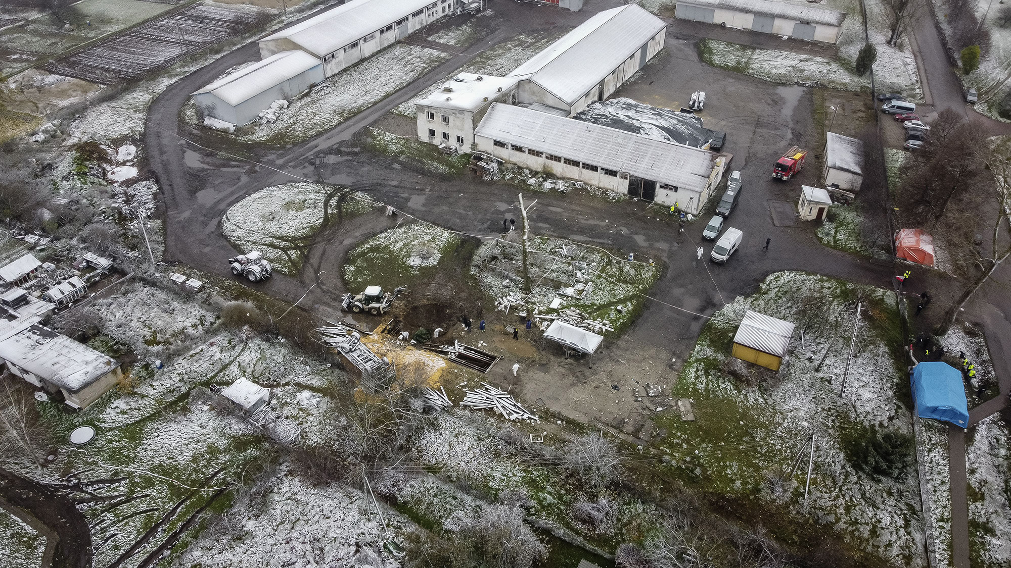 Aerial showing the site where a missile strike killed two men in the eastern Poland village of Przewodow, near the border with Ukraine, November 17.