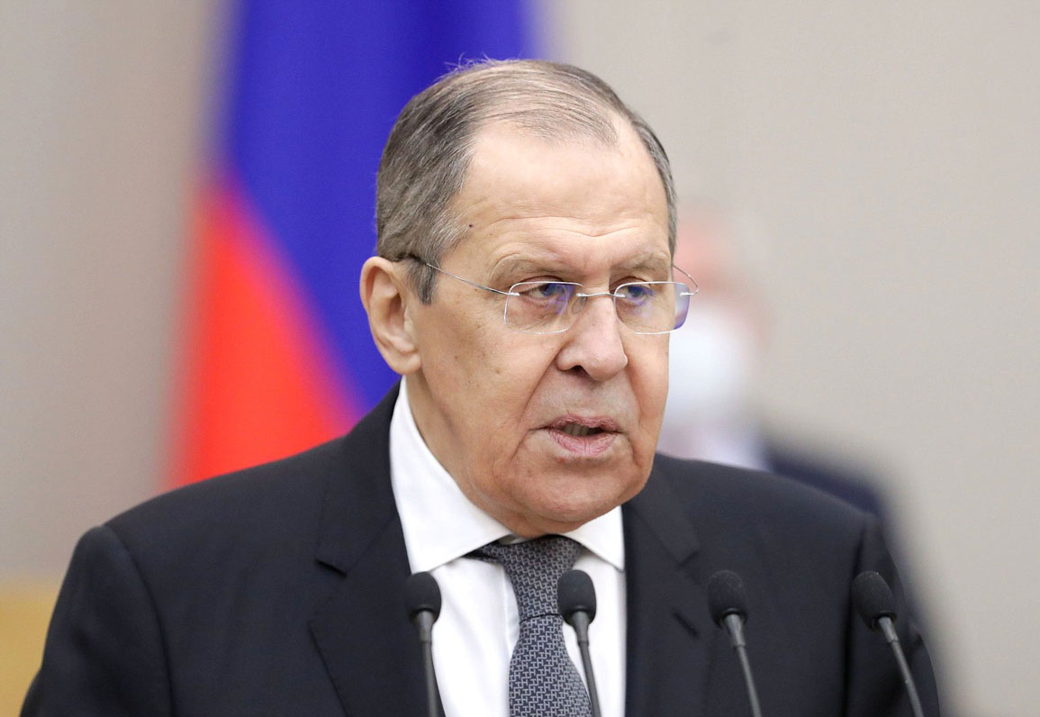 Russia's Foreign Minister Sergey Lavrov speaks during a plenary meeting of the Russian State Duma on Wednesday