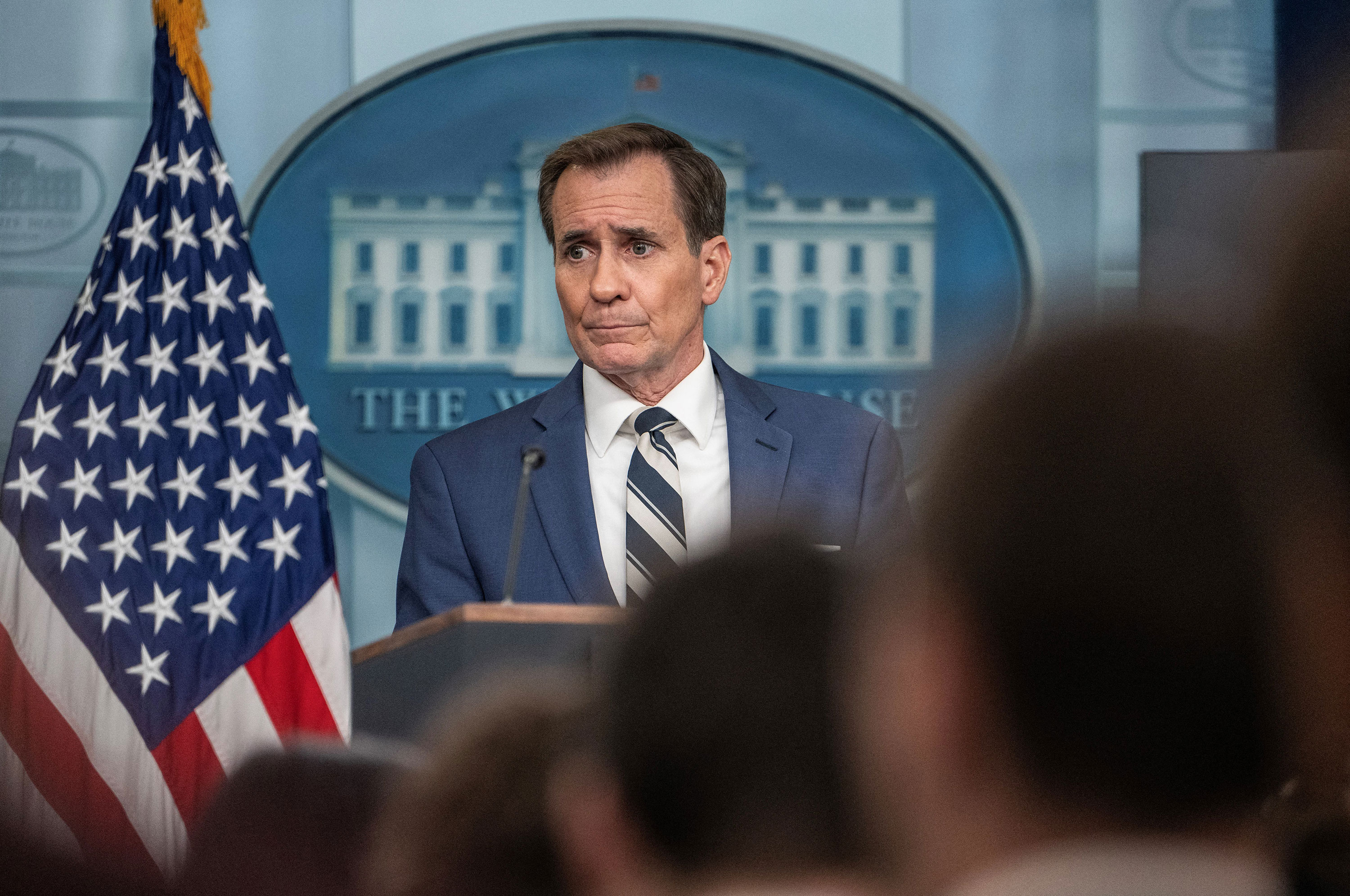 National Security Council spokesman John Kirby speaks during the daily briefing at the White House in Washington, DC, on May 17.