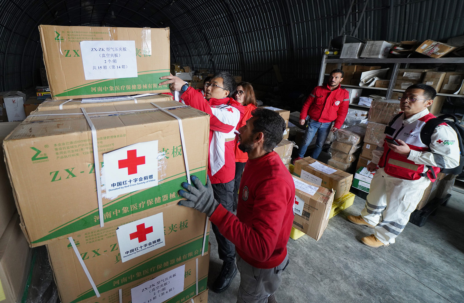 Medical supplies from China's Red Cross arrive in Damascus, Syria, on February 10. 