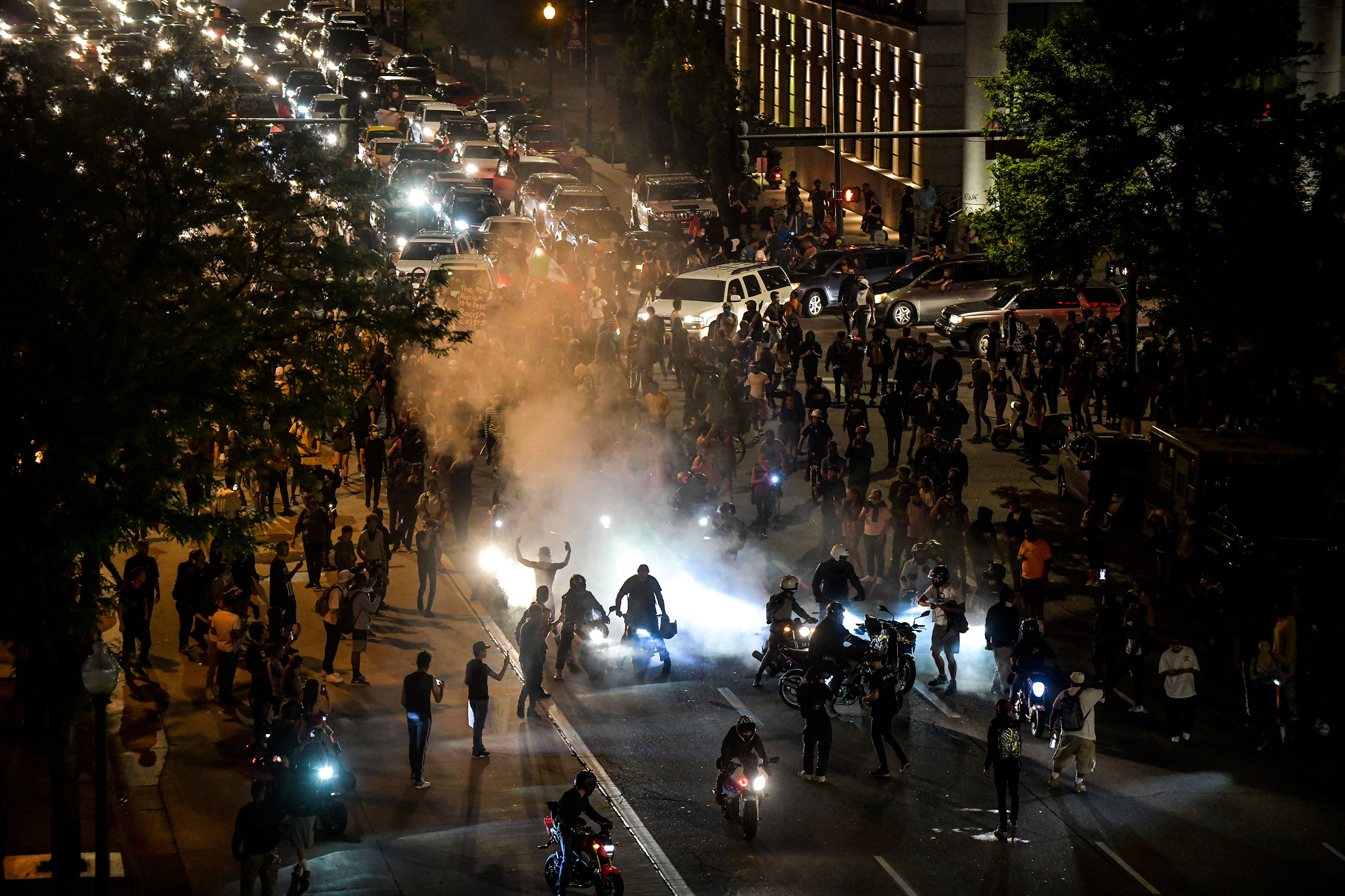 People fill the streets next to the Colorado state capitol on May 29 in Denver. 