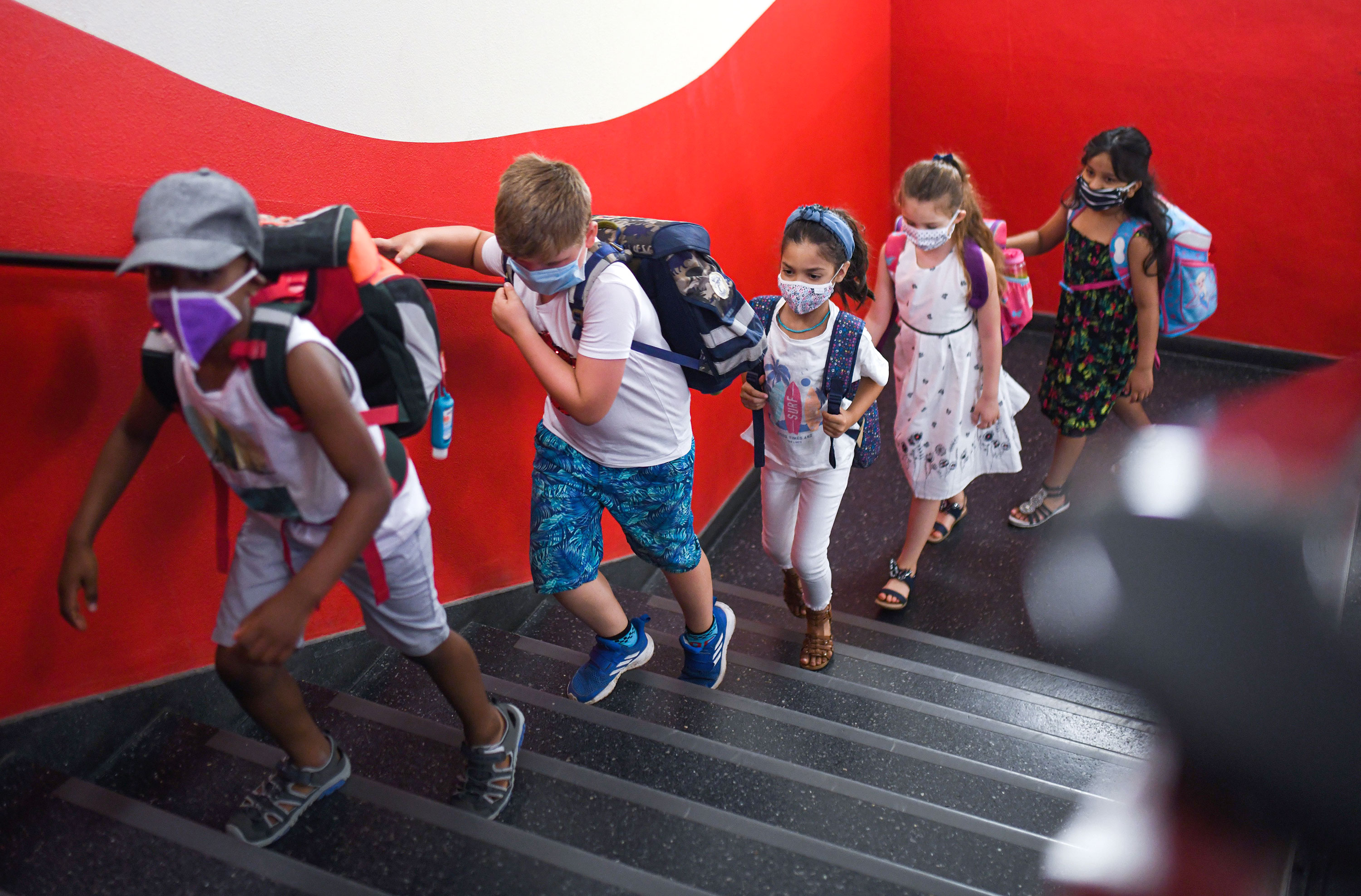 Students wear face masks while attending school on August 12  in Dortmund, Germany.