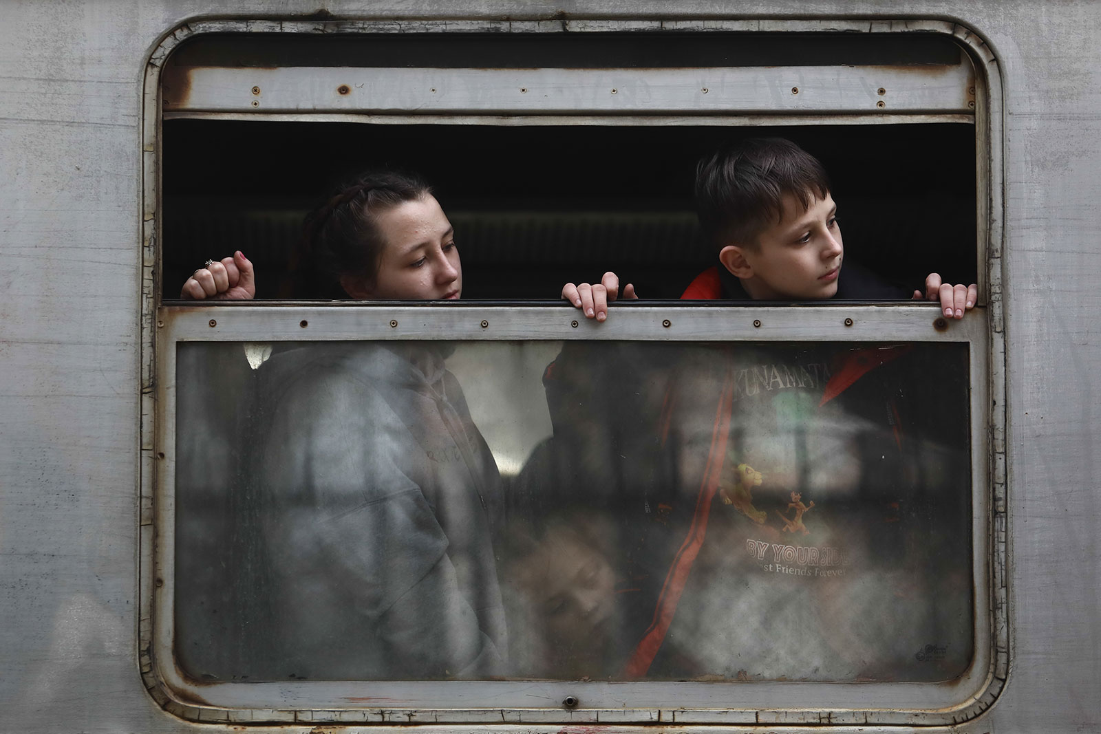 People fleeing from Ukraine arrive at the train station in Przemysl, Poland, on March 3.