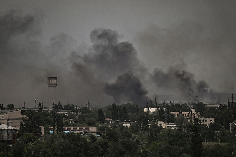 Smoke and dirt rise in the city of Severedonetsk, the eastern Ukrainian region of Donbas, on Thursday. 