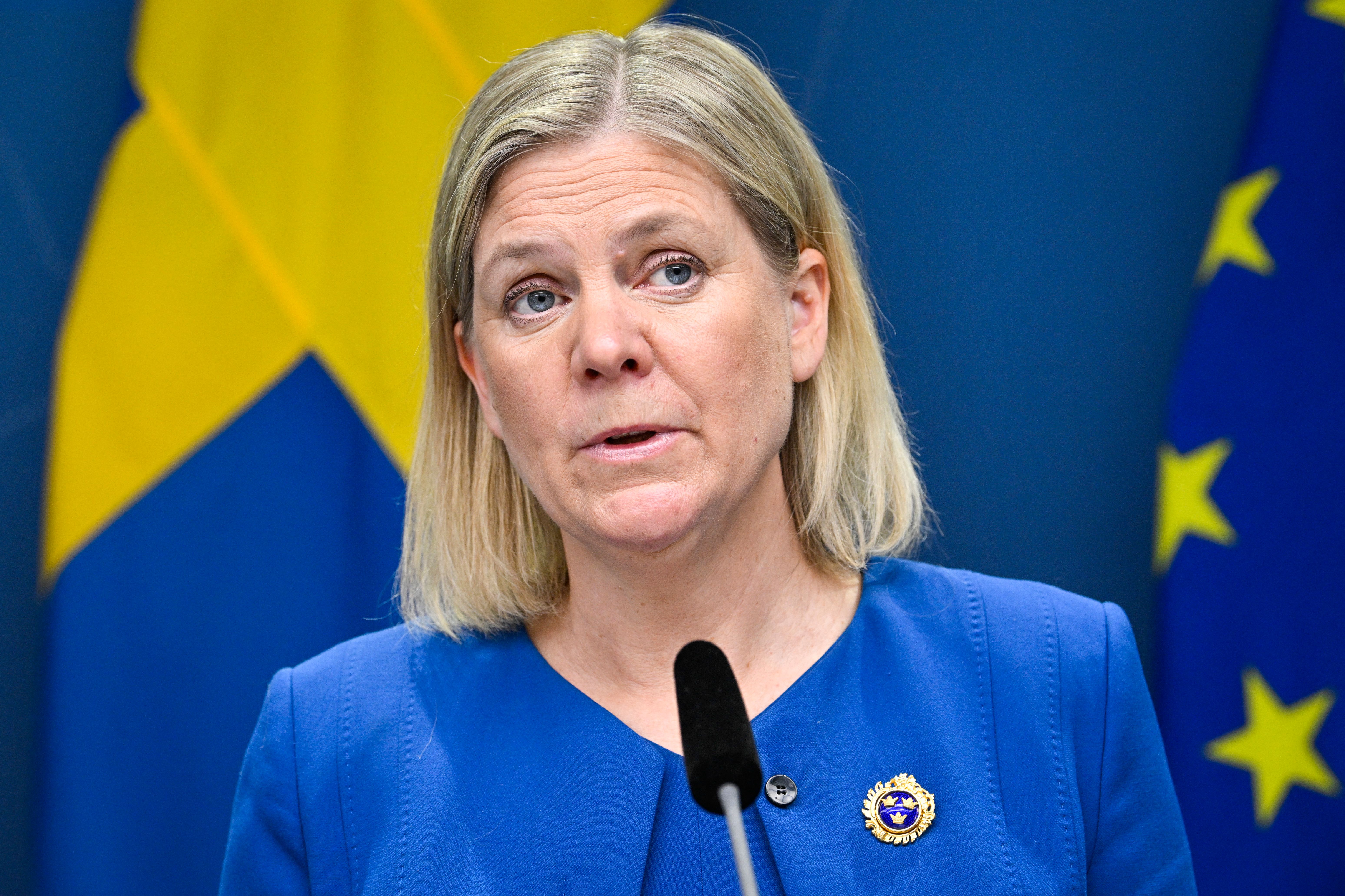Sweden's Prime Minister Magdalena Andersson gives a news conference in Stockholm, Sweden, on May 16.
