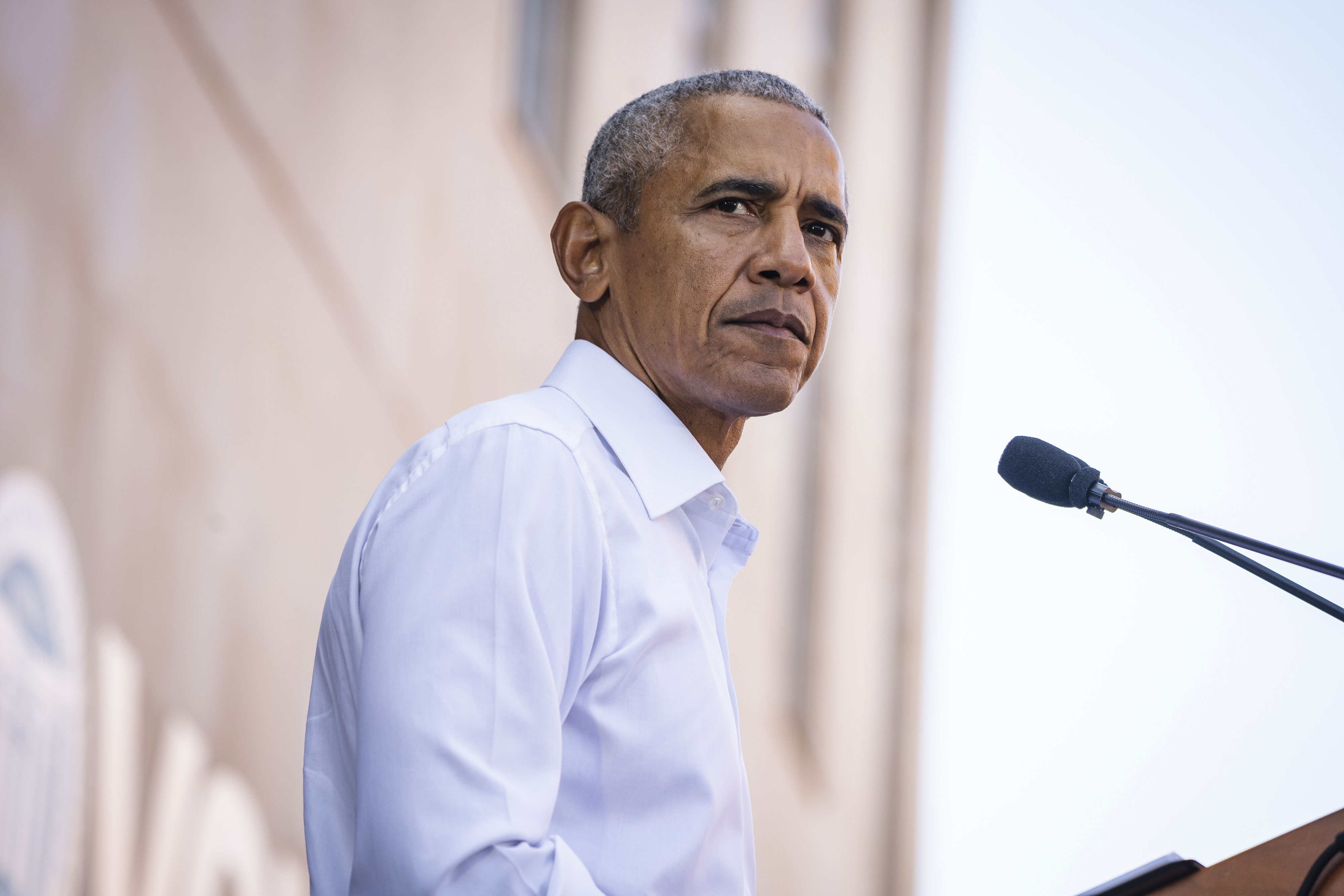 Former US President Barack Obama speaks in Richmond, Virginia, on October 23.