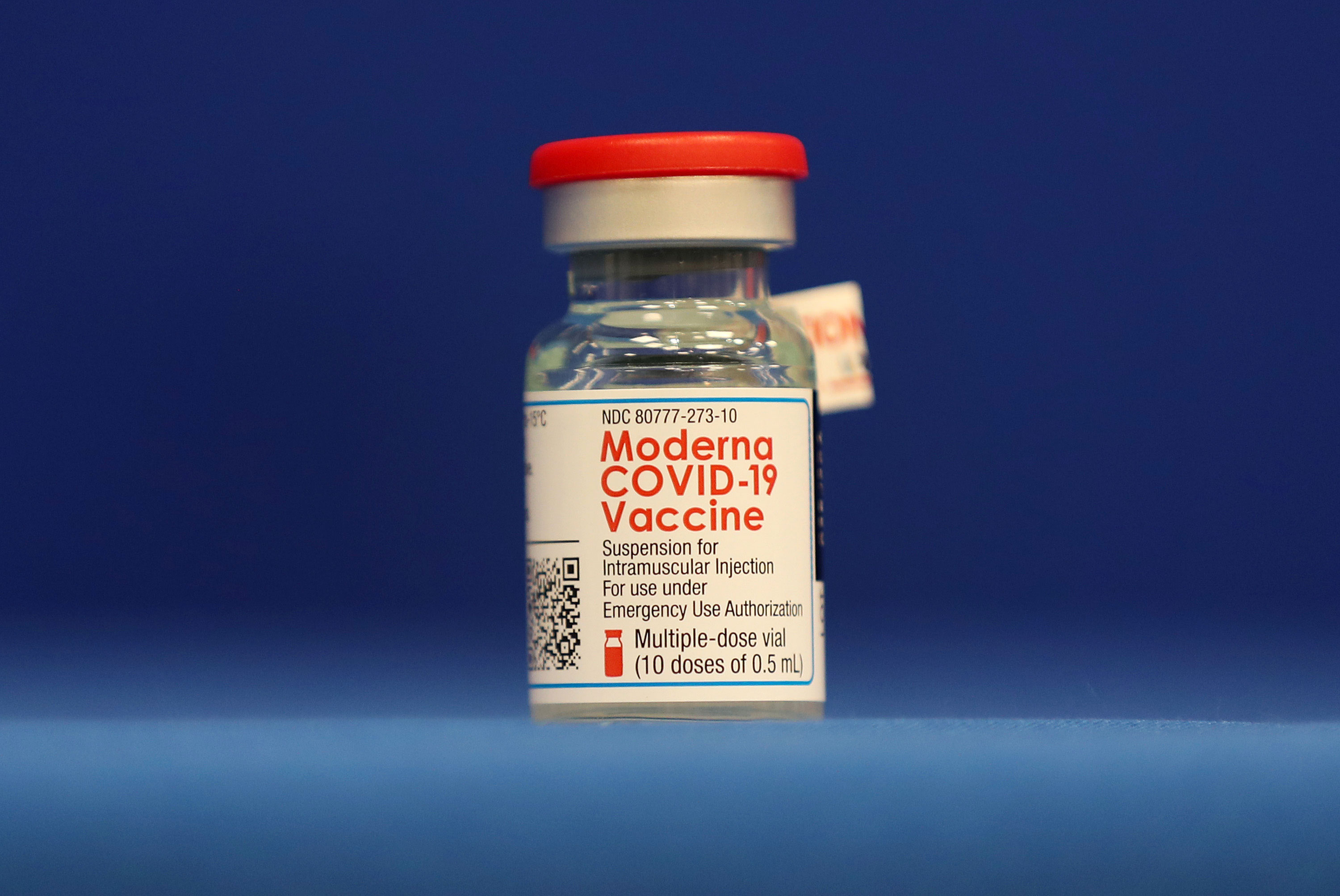 A vial of the Moderna Covid-19 vaccine is pictured during a press conference in Fort Lauderdale, Florida, on December 23.