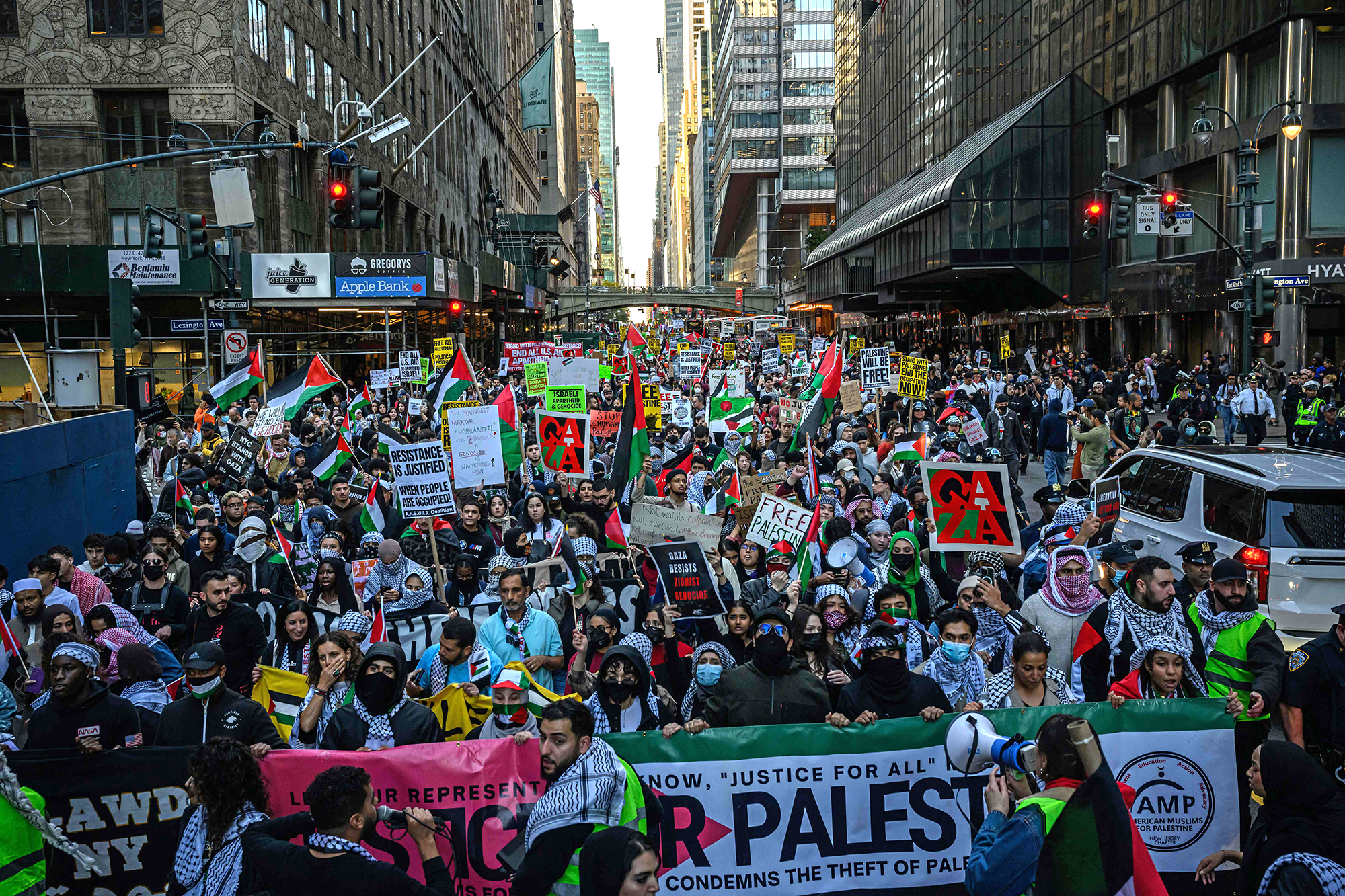 Pro-Palestinian demonstrators gather in New York City on October 13, 2023. 