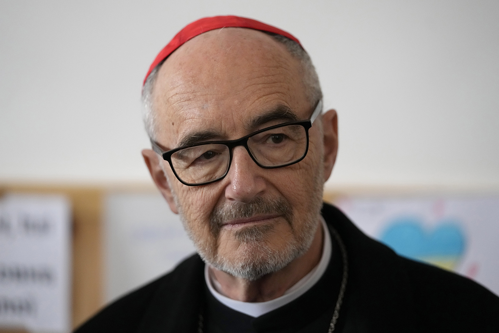 Cardinal Michael Czerny visiting refugees who fled the war from Ukraine in Barabas, Hungary, on March 9.