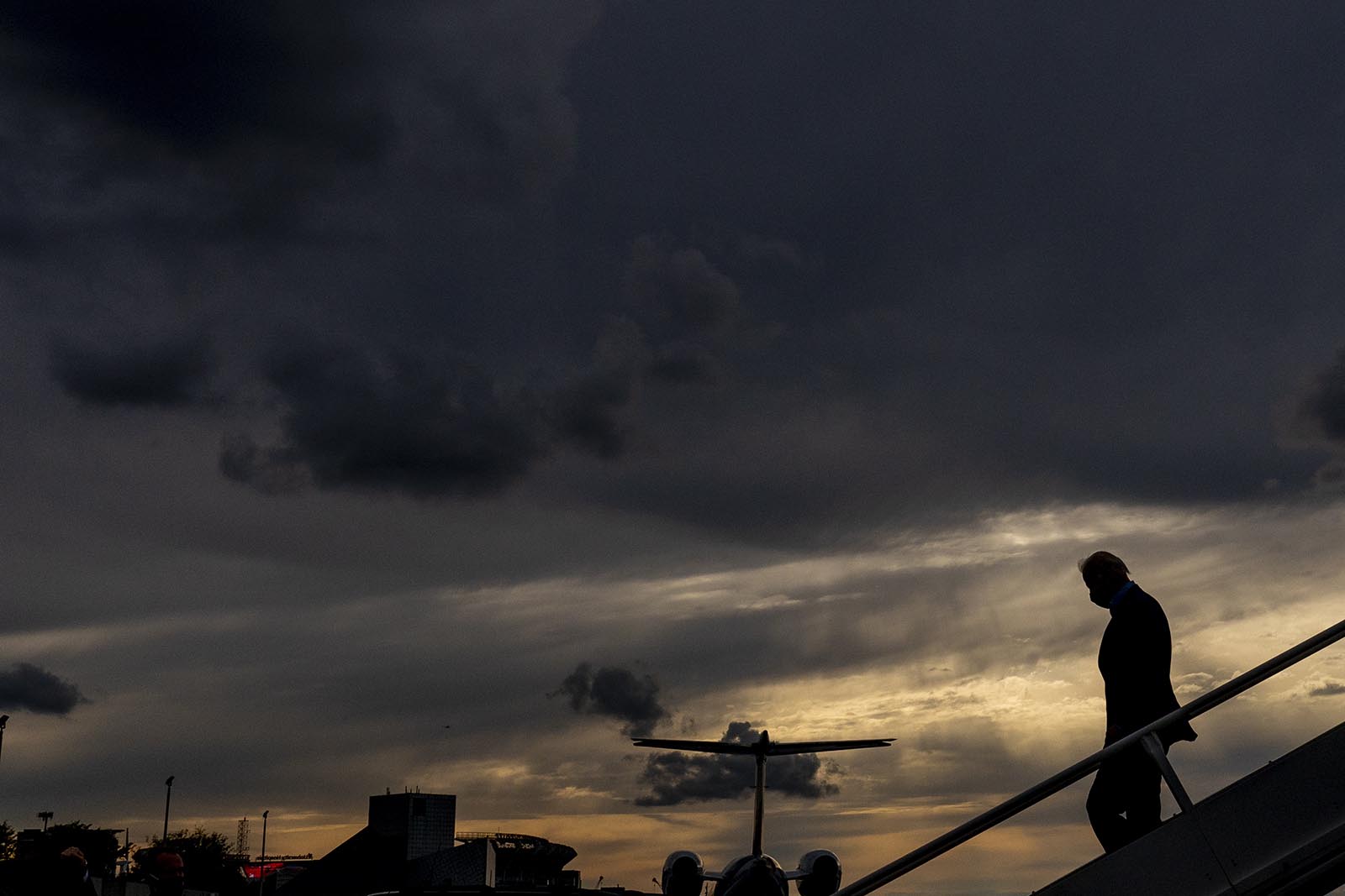 Democratic presidential candidate Joe Biden arrives at Cleveland Airport in Ohio on Tuesday.