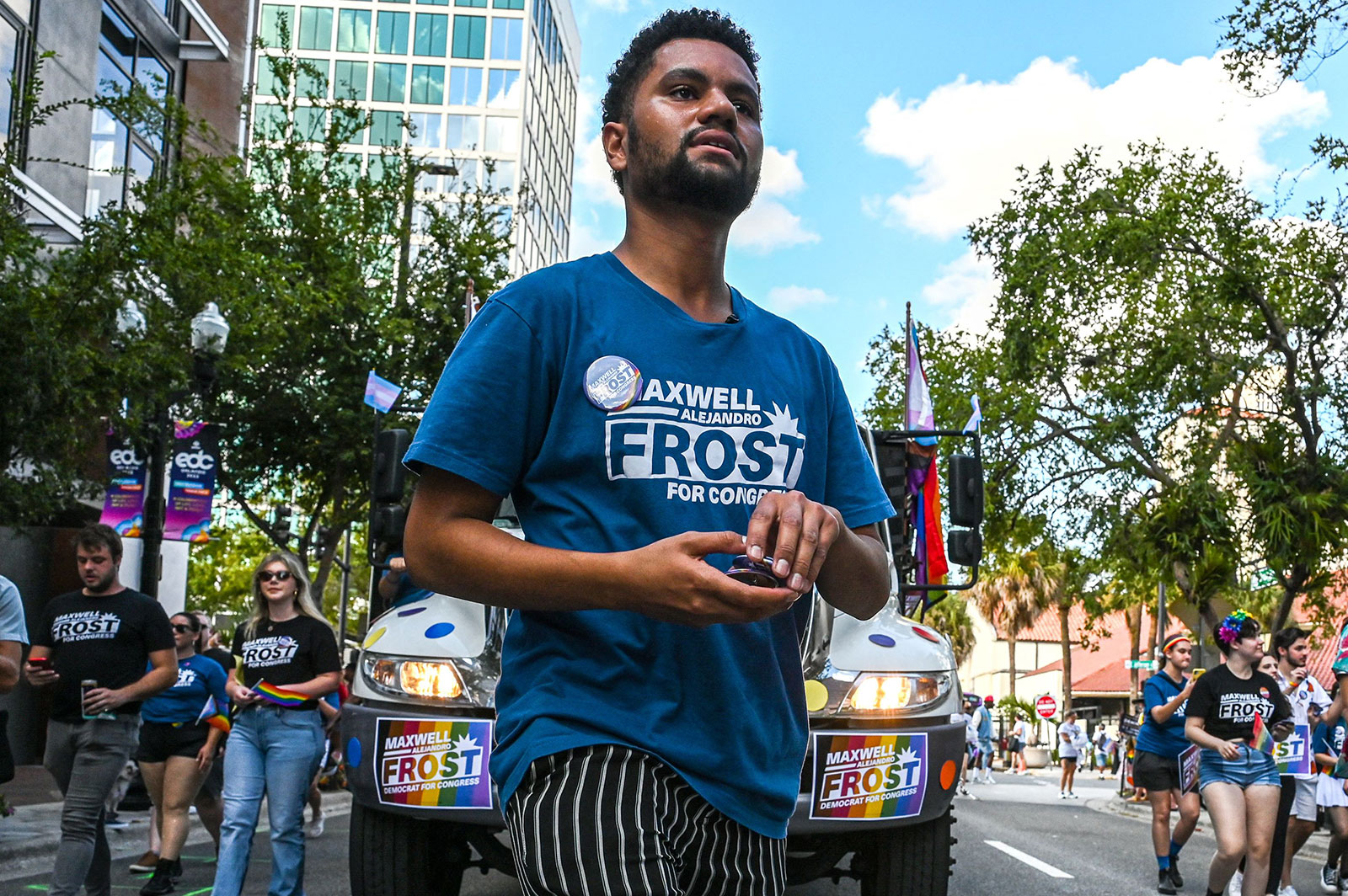 Maxwell Frost participates in the Pride Parade in Orlando on October 15. 