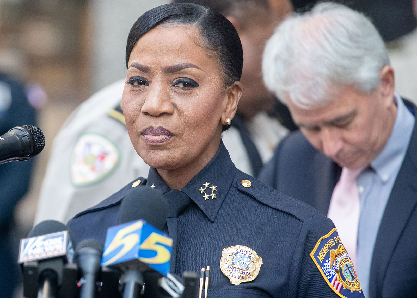 Memphis Police Chief Cerelyn Davis speaks during a press conference in 2022. 