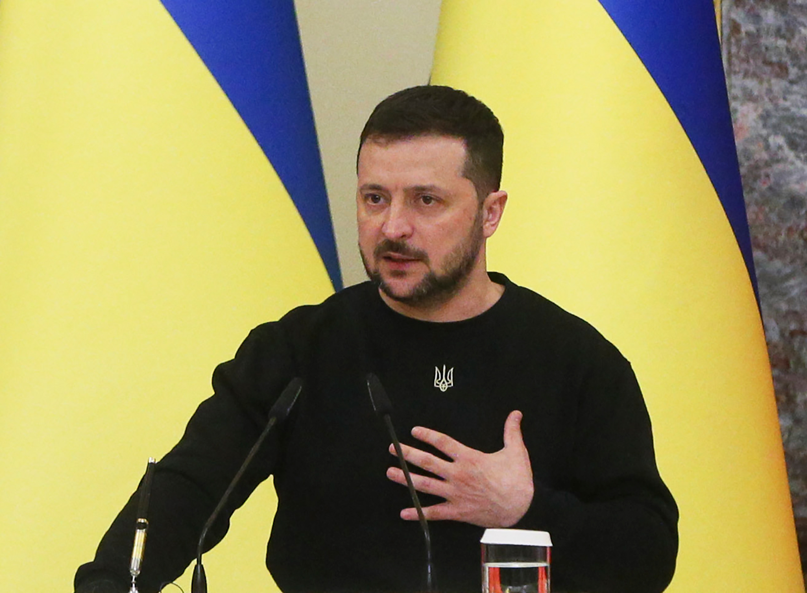 Volodymyr Zelensky speaks during a conference in Kyiv, Ukraine on April 28.