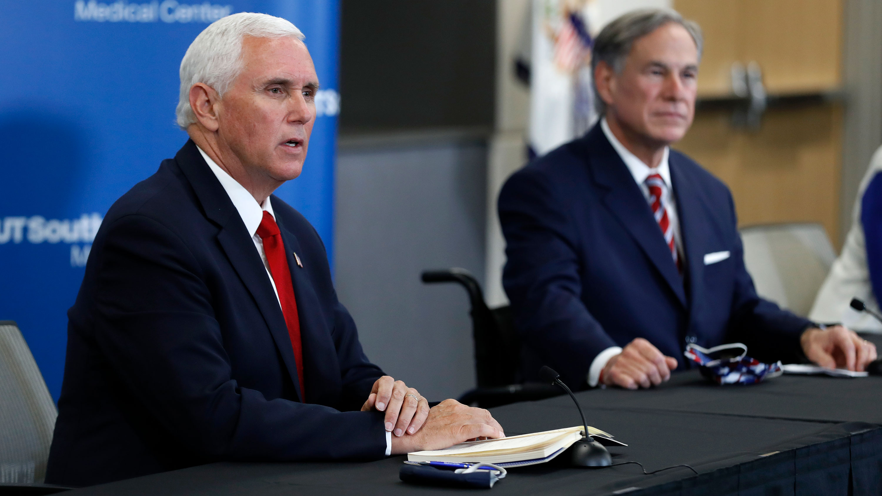 US Vice President Mike Pence speaks during a news conference alongside Gov. Greg Abbott at the University of Texas Southwestern Medical Center West Campus on June 28 in Dallas, Texas.