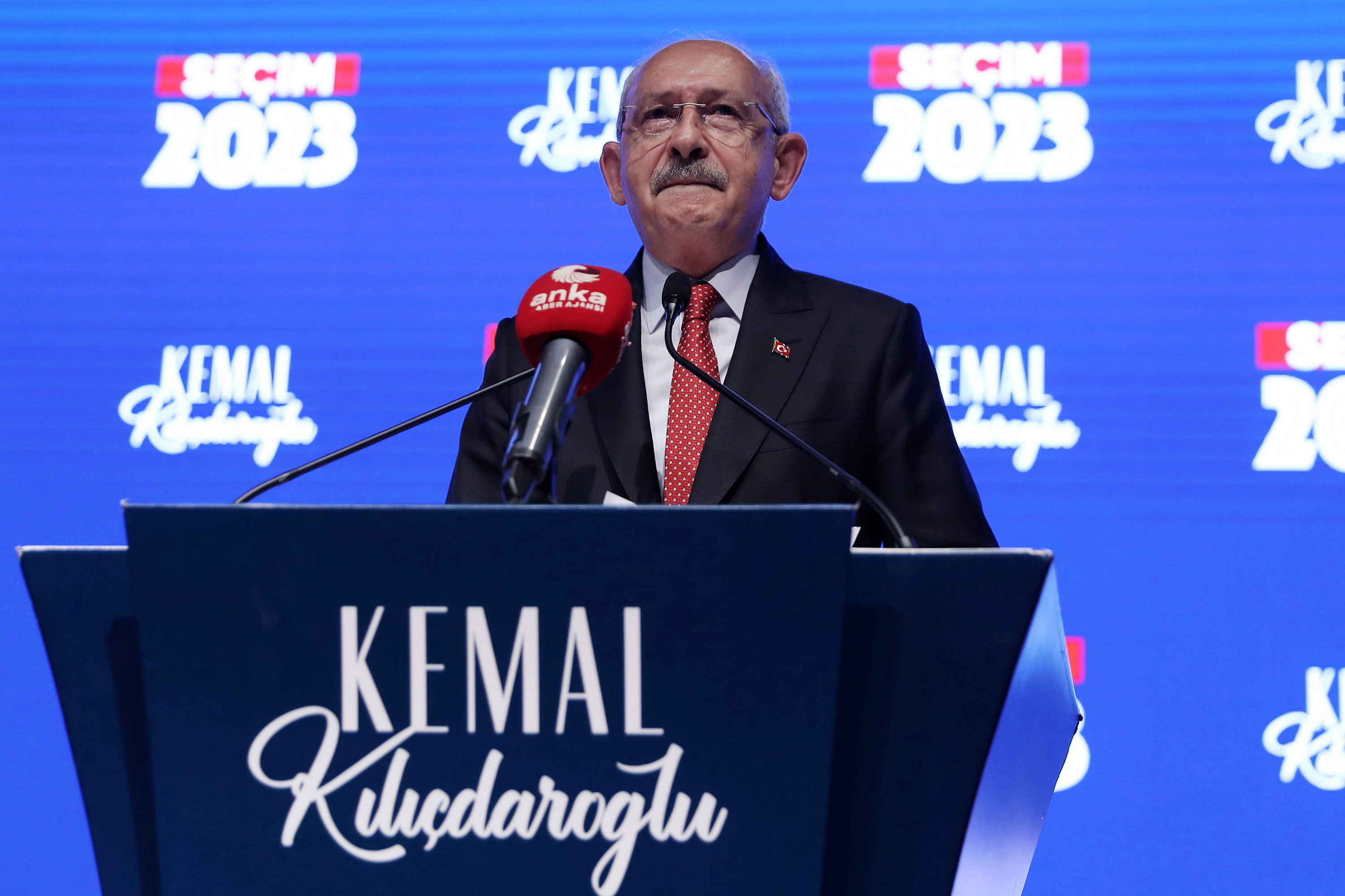 Turkish presidential candidate Kemal Kilicdaroglu delivers a speech at the CHP headquarters in Ankara, Turkey, on May 28. 
