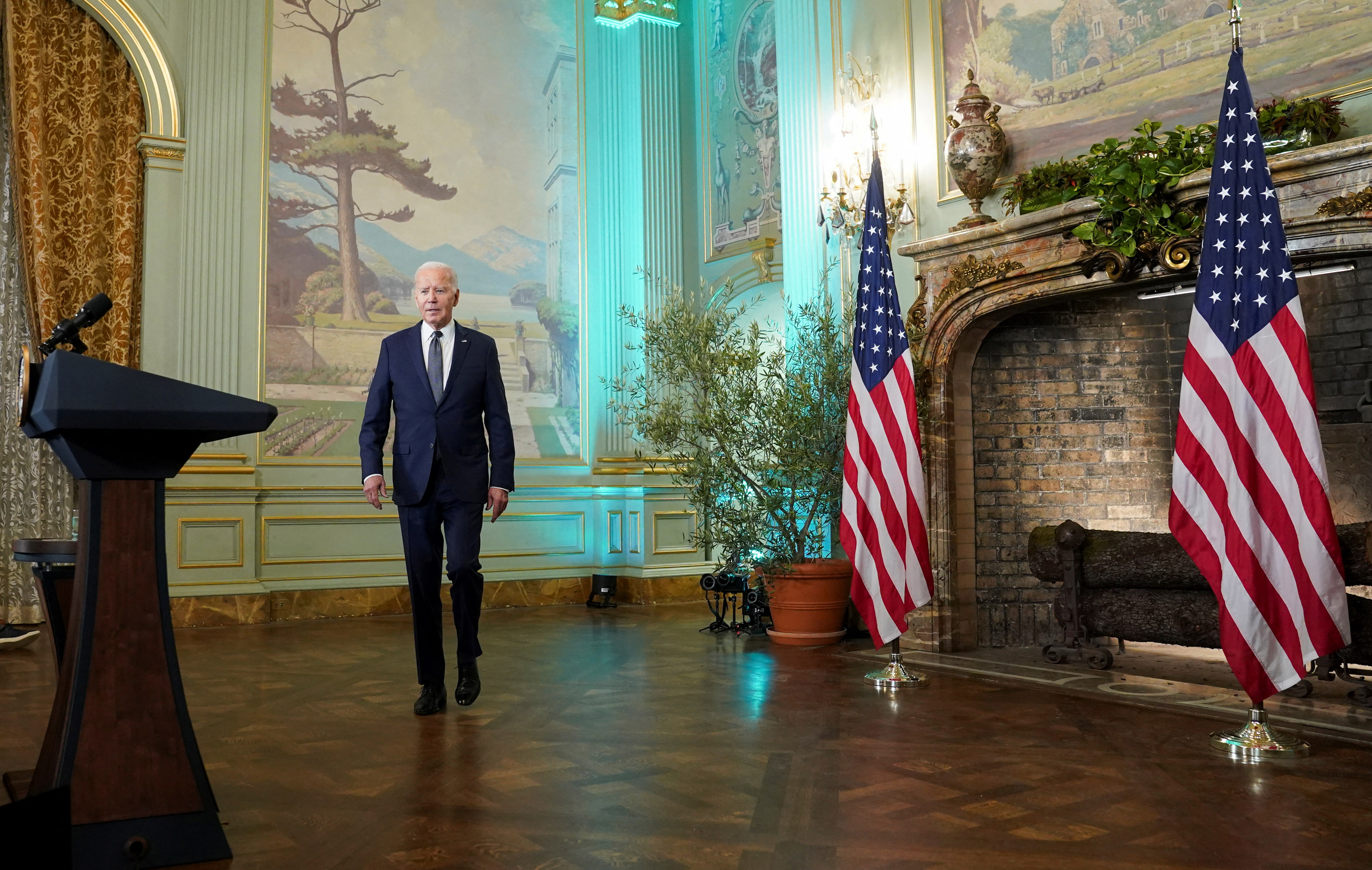 US President Joe Biden walks to attend a press conference about his meeting with Chinese President Xi Jinping before the start of the Asia-Pacific Economic Cooperation (APEC) summit in Woodside, California, on November 15.
