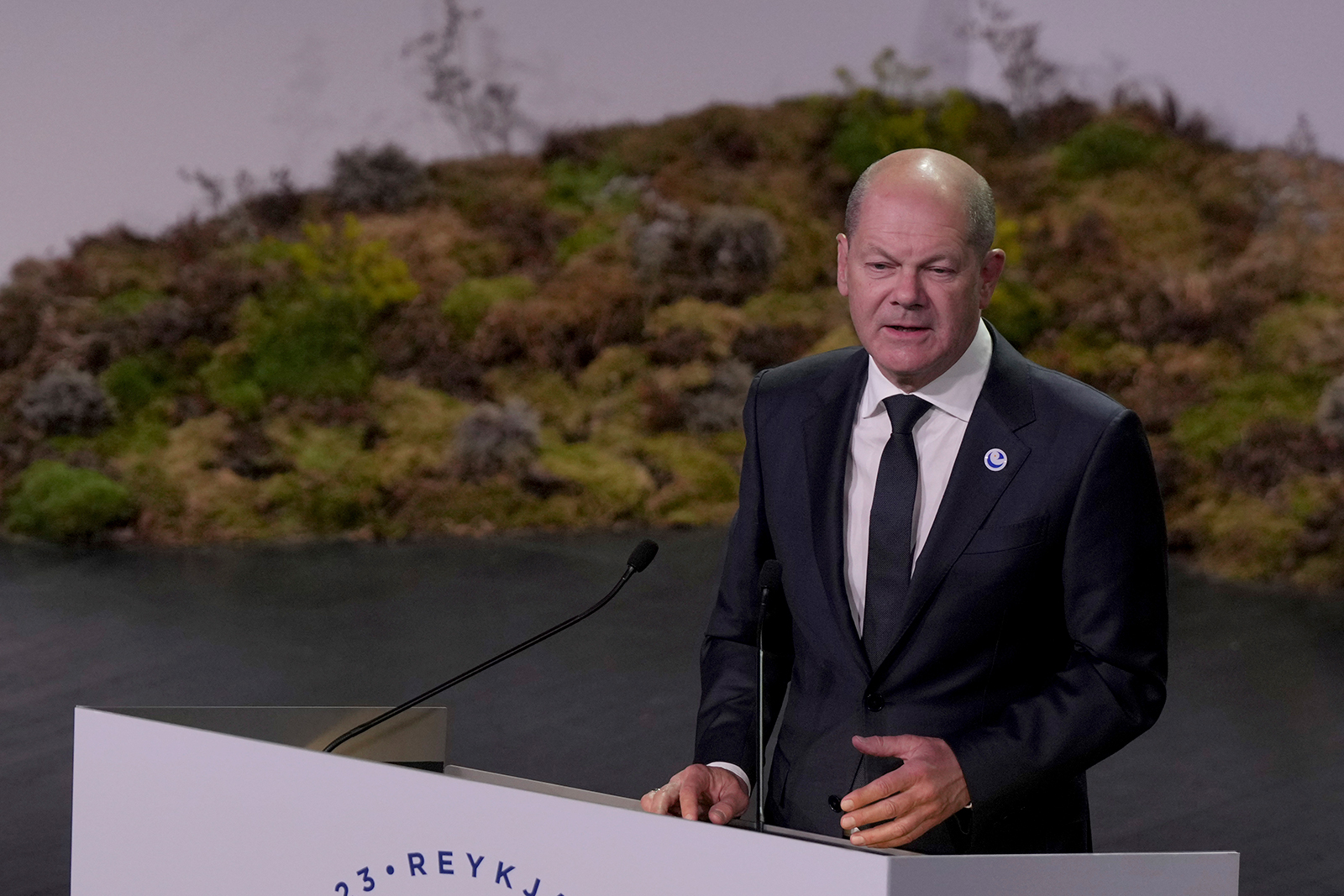 Olaf Scholz speaks during the opening of the Council of Europe summit in Reykjavik, Iceland on May 16. 