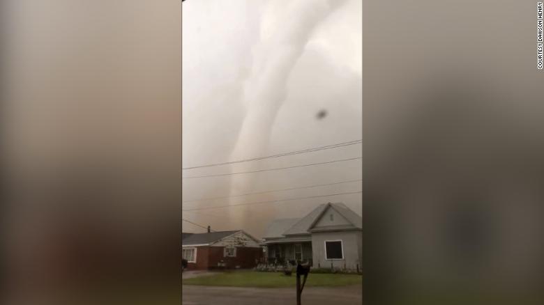 Dawson Henry shot this video of a possible tornado in Mangum, Oklahoma, on Monday.