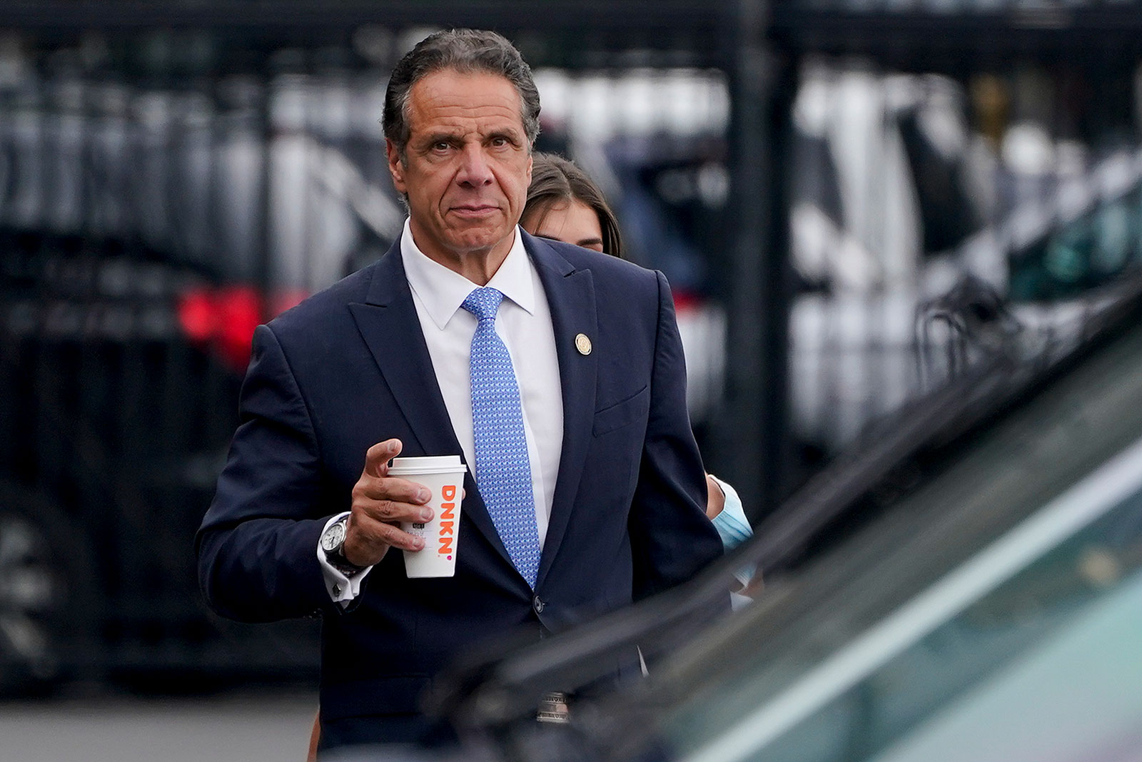 New York Gov. Andrew Cuomo prepares to board a helicopter after announcing his resignation on Tuesday.