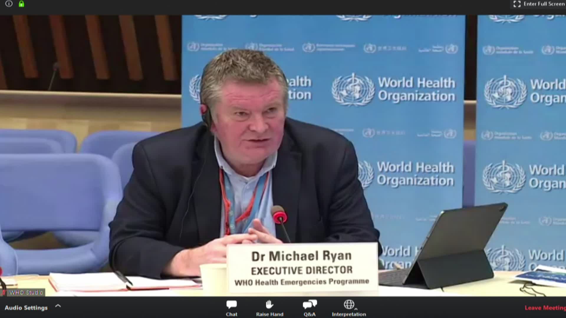 Dr. Mike Ryan, WHO executive director of health emergencies programme, speaks during a media briefing on May 4, in Geneva. 