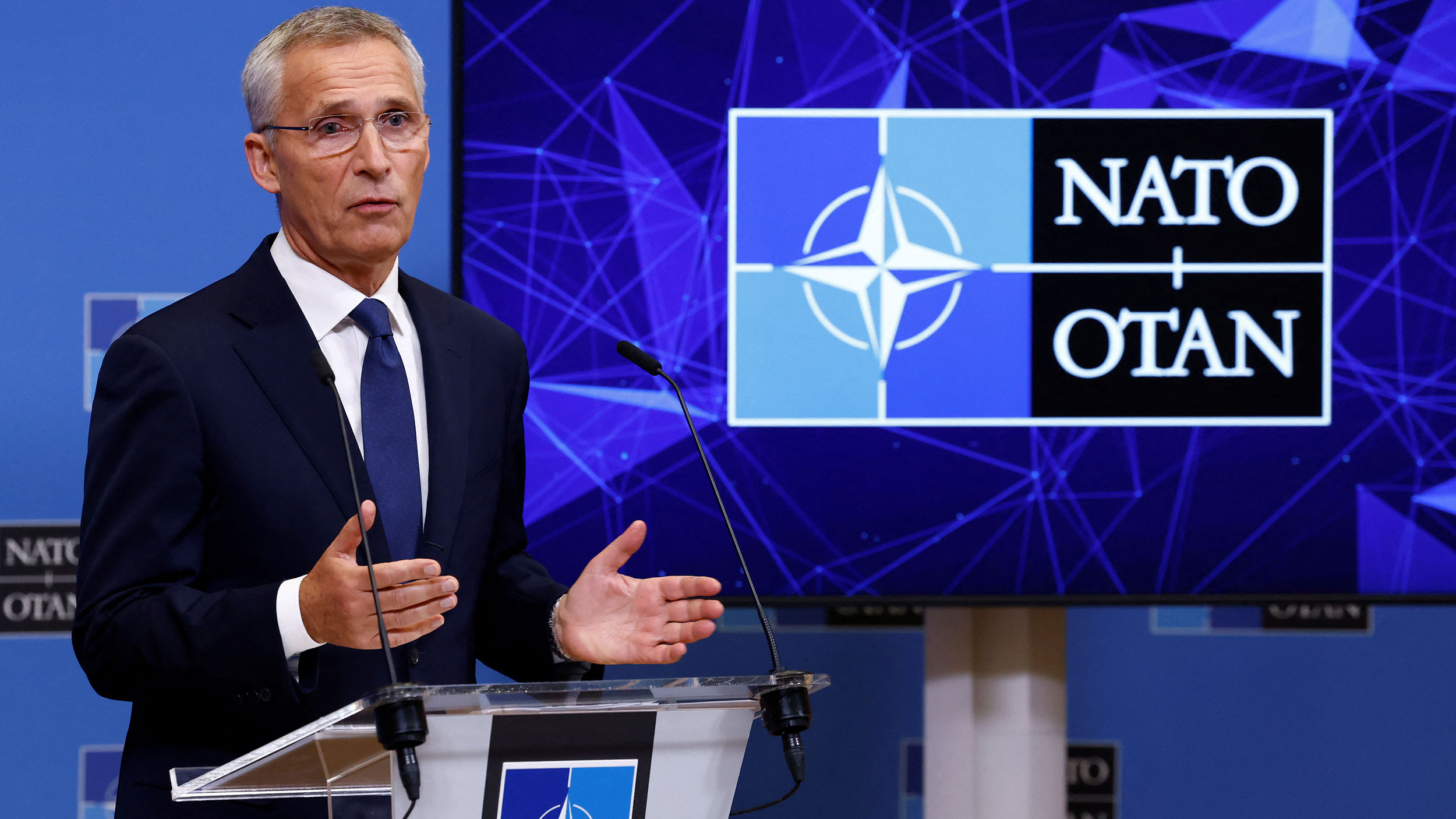 NATO Secretary General Jens Stoltenberg speaks during a news conference at the Alliance's headquarters in Brussels, Belgium on September 30.