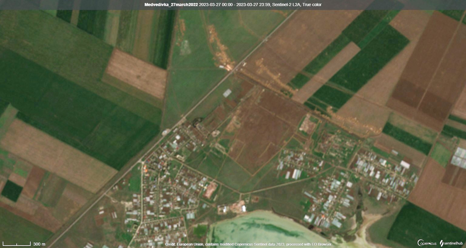 The base at Medvedivka seen from above on March 27.