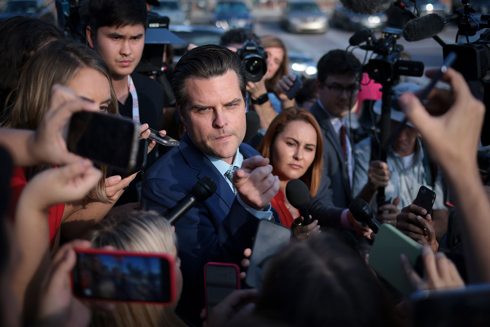 Rep. Matt Gaetz answers questions outside the US Capitol after successfully leading a vote to remove Rep. Kevin McCarthy from the office of Speaker of the House on Tuesday, October 3, 2023.