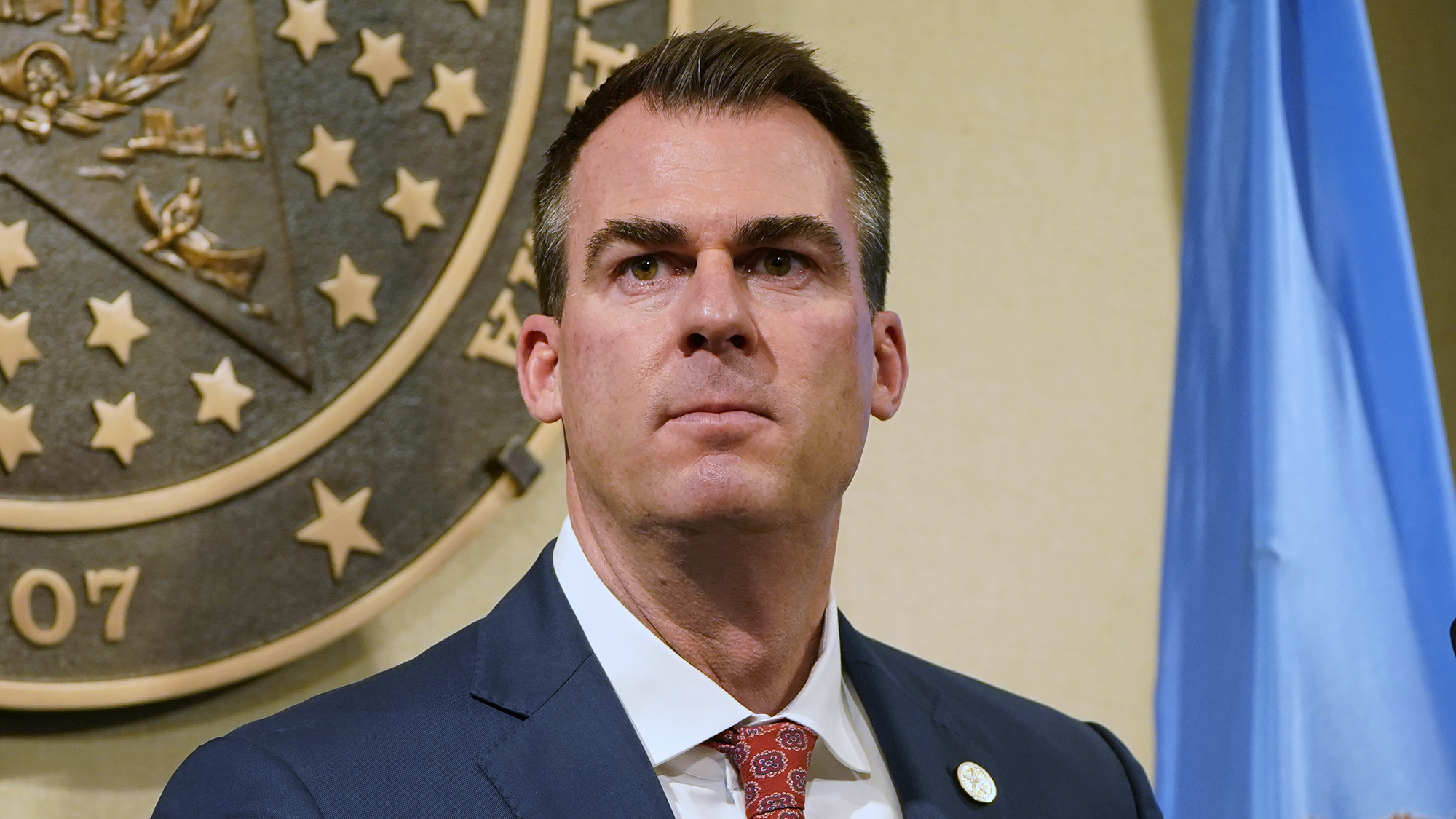 Oklahoma Gov. Kevin Stitt is seen in this Feb. 11, 2021 file image. 