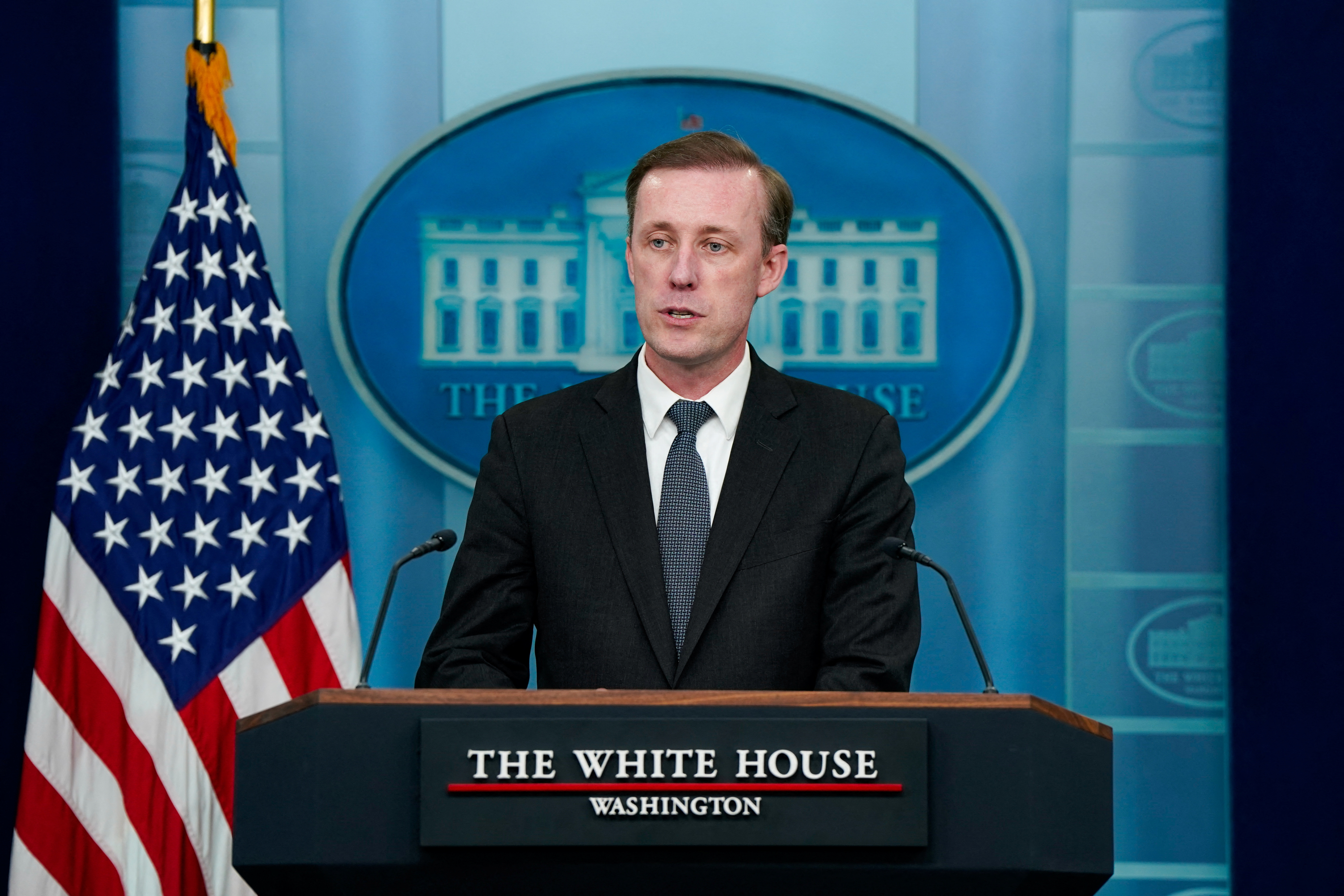 White House national security adviser Jake Sullivan speaks during a press briefing in Washington, DC, on May 13.