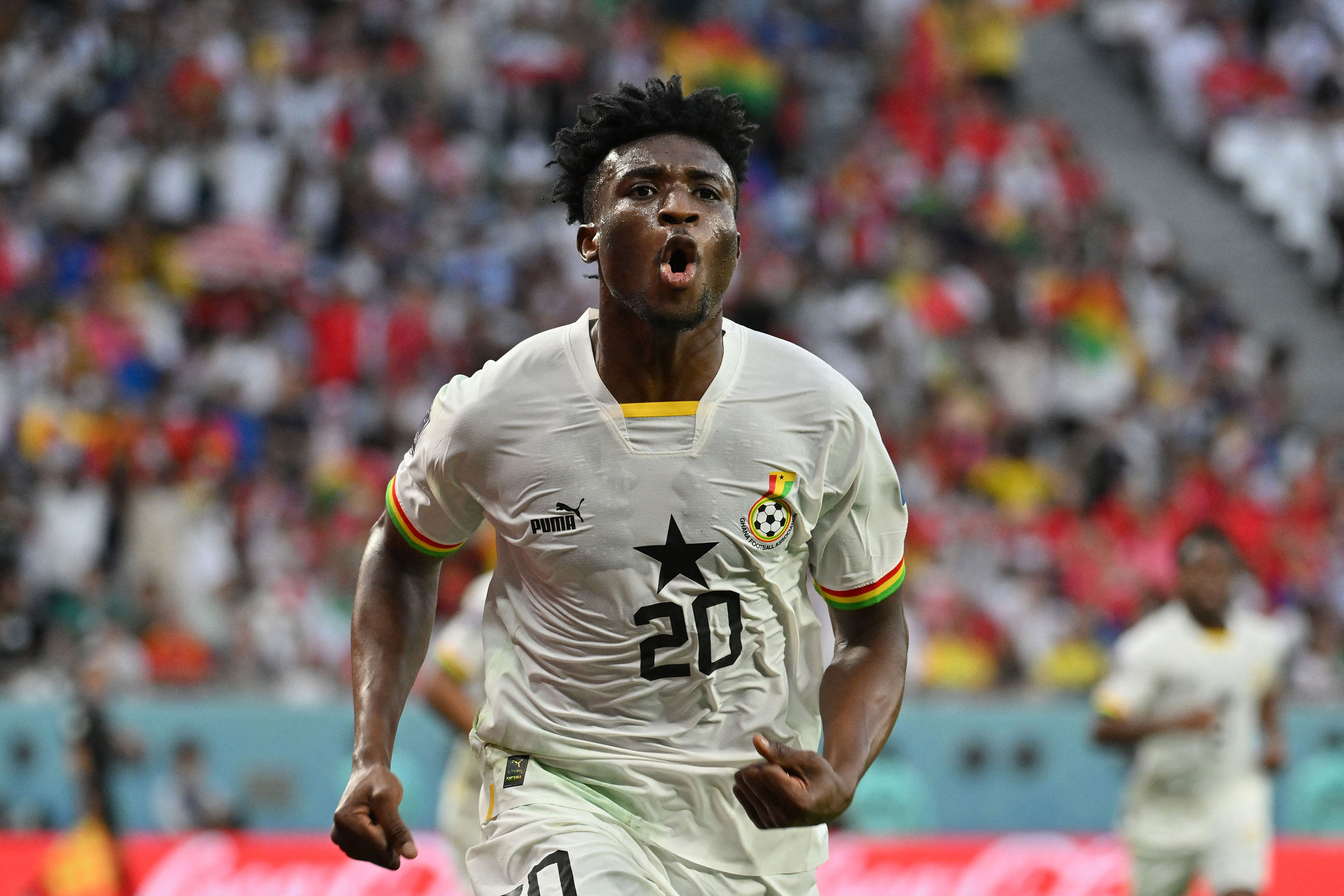 Ghana's Mohammed Kudus celebrates scoring his team's second goal against South Korea on Monday.