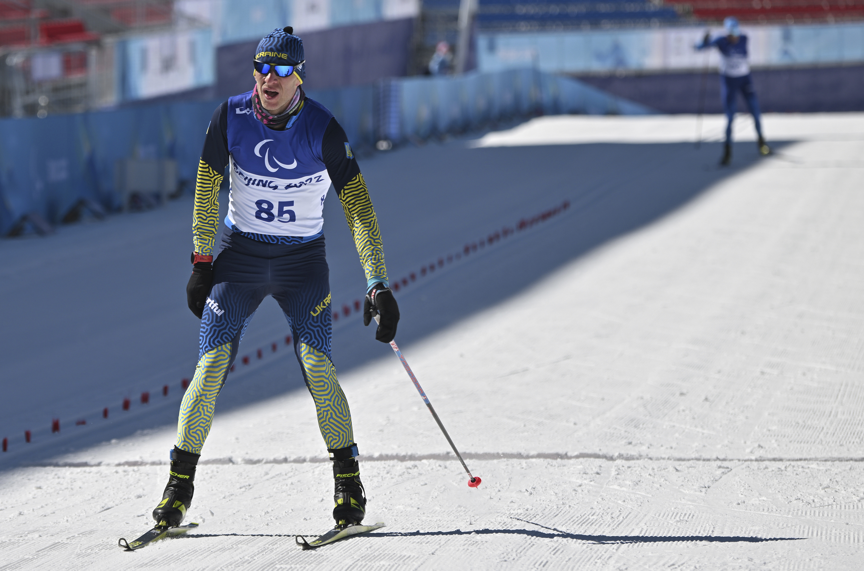 Ukraine’s Grygorii Vovchynskyi wins the para biathlon men’s sprint standing event on Saturday.