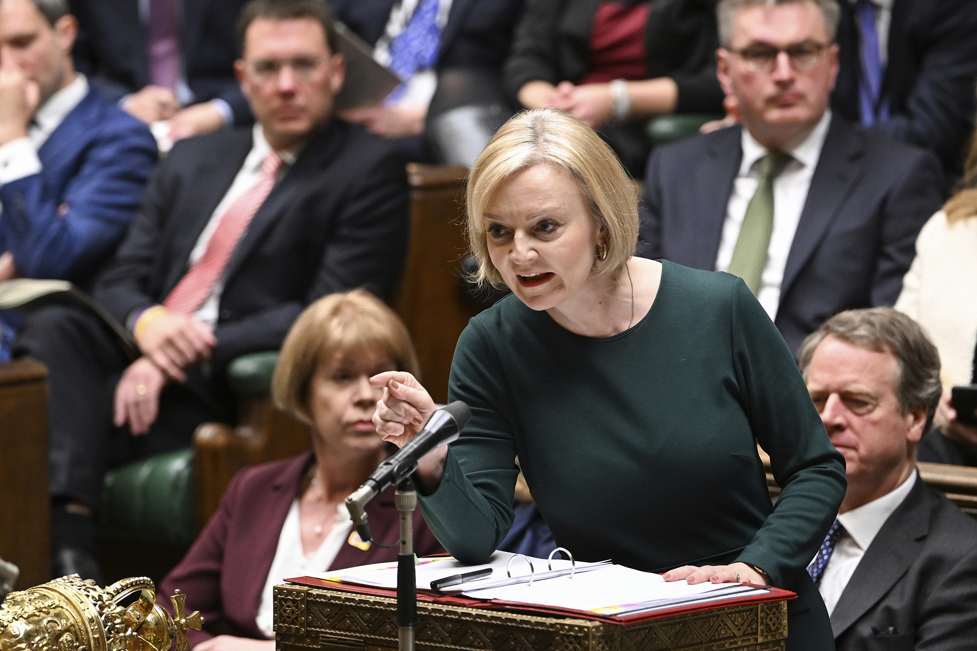 Britain's Prime Minister Liz Truss speaks during Prime Minister's Questions in the House of Commons in London, Engalnd, on October 12.