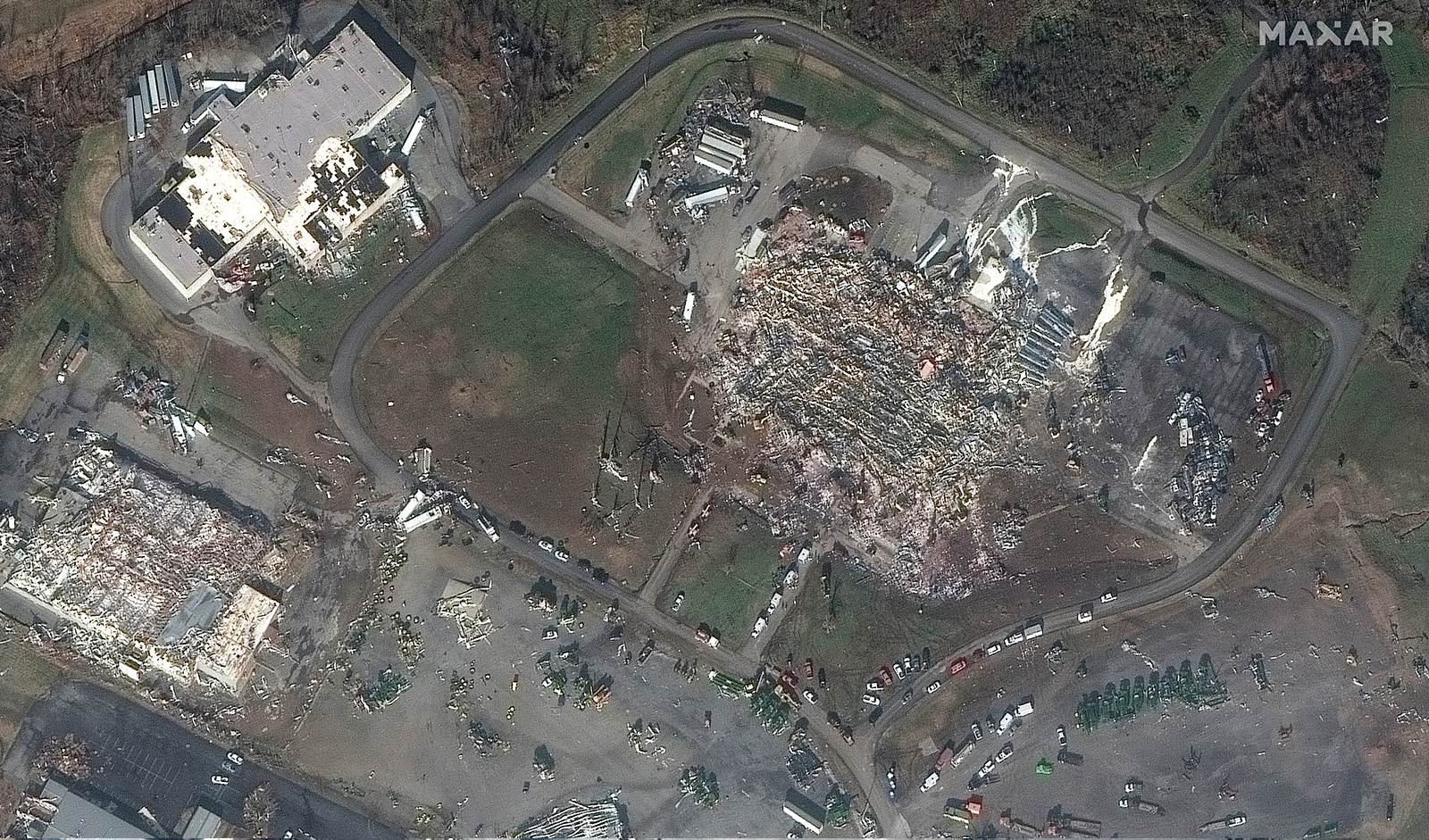 Mayfield Consumer Products from above on December 11. (Satellite image © 2021 Maxar Technologies)