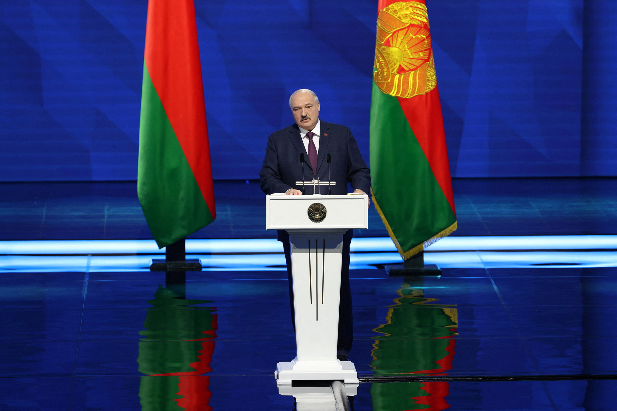 Belarusian President Alexander Lukashenko delivers an annual address to parliament, government and the nation in Minsk, Belarus, on March 31.