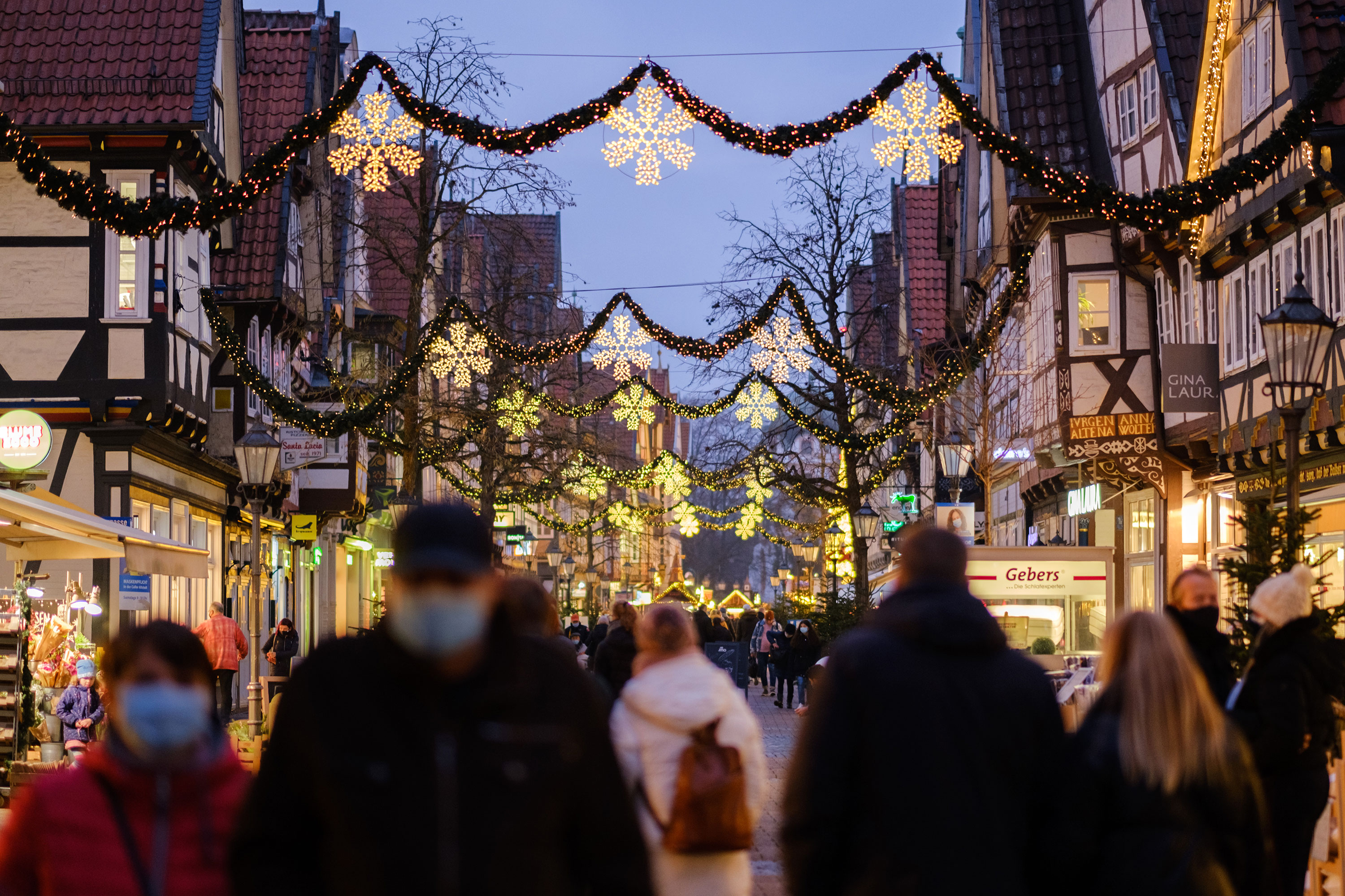 People walk through a decorated city center in Celle, Germany, on December 12.